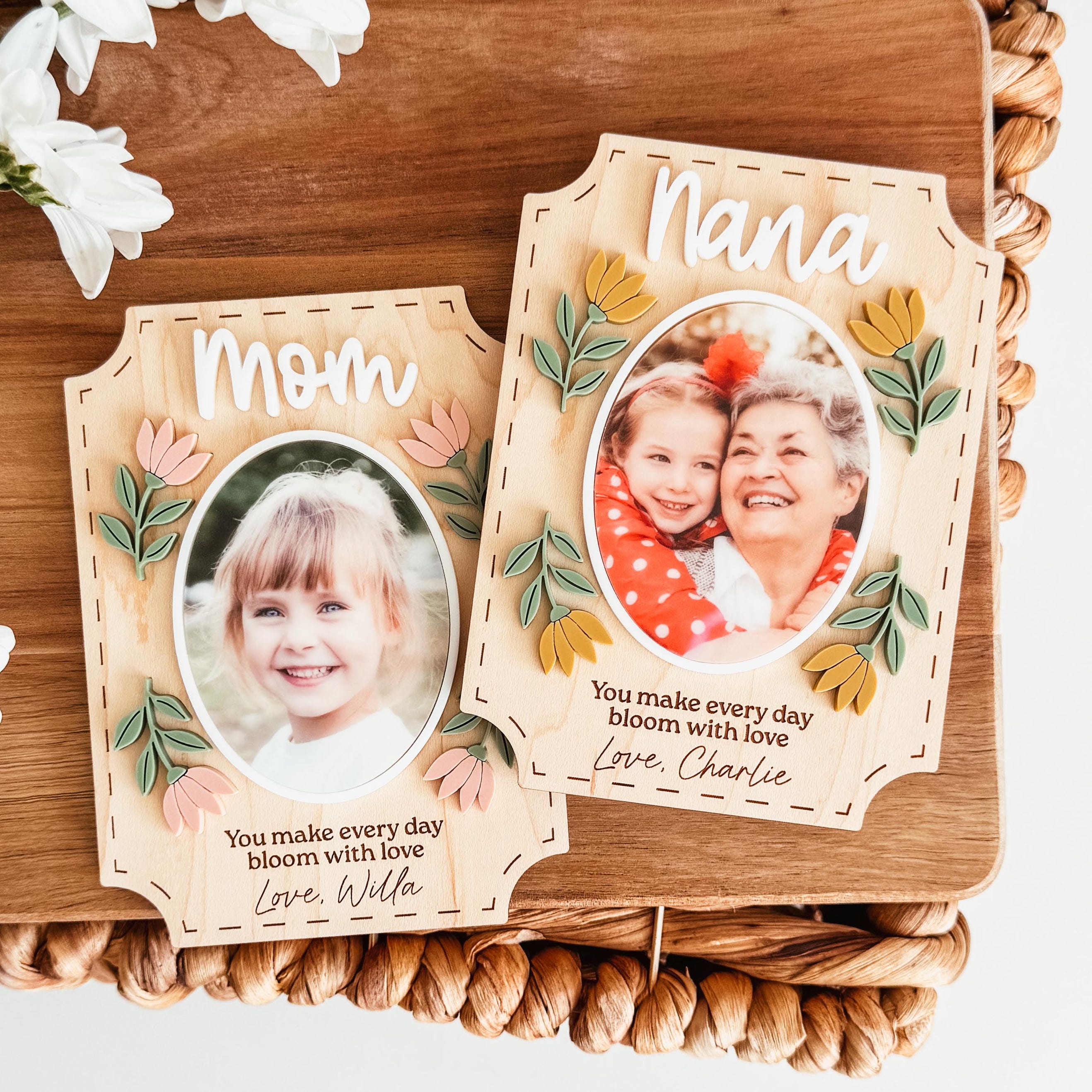 Personalized Photo Magnet, Custom Photo Frame Magnet, Custom Flower Picture Magnet, Mom Magnet, Grandma Magnet, Mother's Day Gift