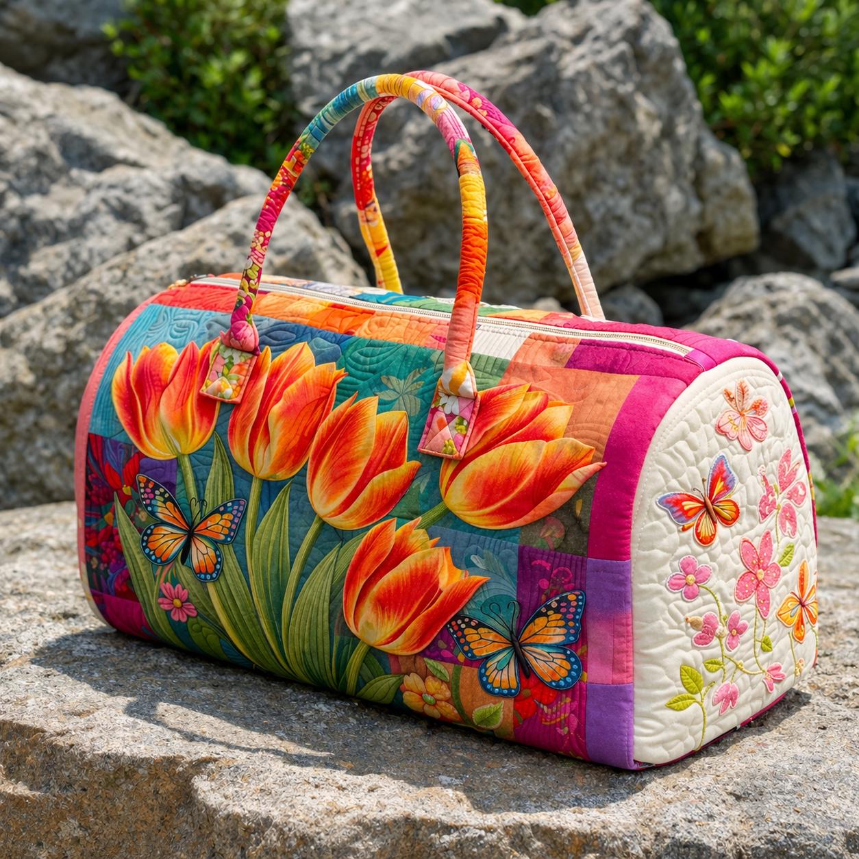 Rainbow Tulip Flowers Quilted Duffle Bag_ Camper Bus Travel Weekender Bag, Best Duffle Bags for Women,mothers Day Cute Weekender Duffel Gift