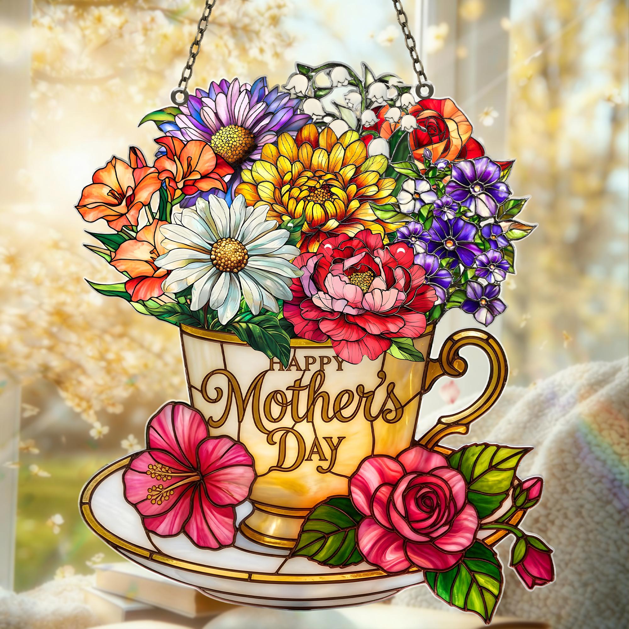 Custom Acrylic Suncatcher, Mother's Day Gift, Custom Flower Hanging Window Decor, Personalized Floral Acrylic Suncatcher, Mom Grandma Gift