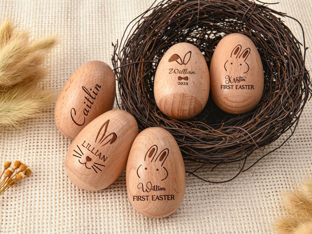 Personalized Wooden Musical Egg, Musical Wooden Easter Egg Shakers, Custom Easter Gift, Kids Musical Instrument, Baby First Easter