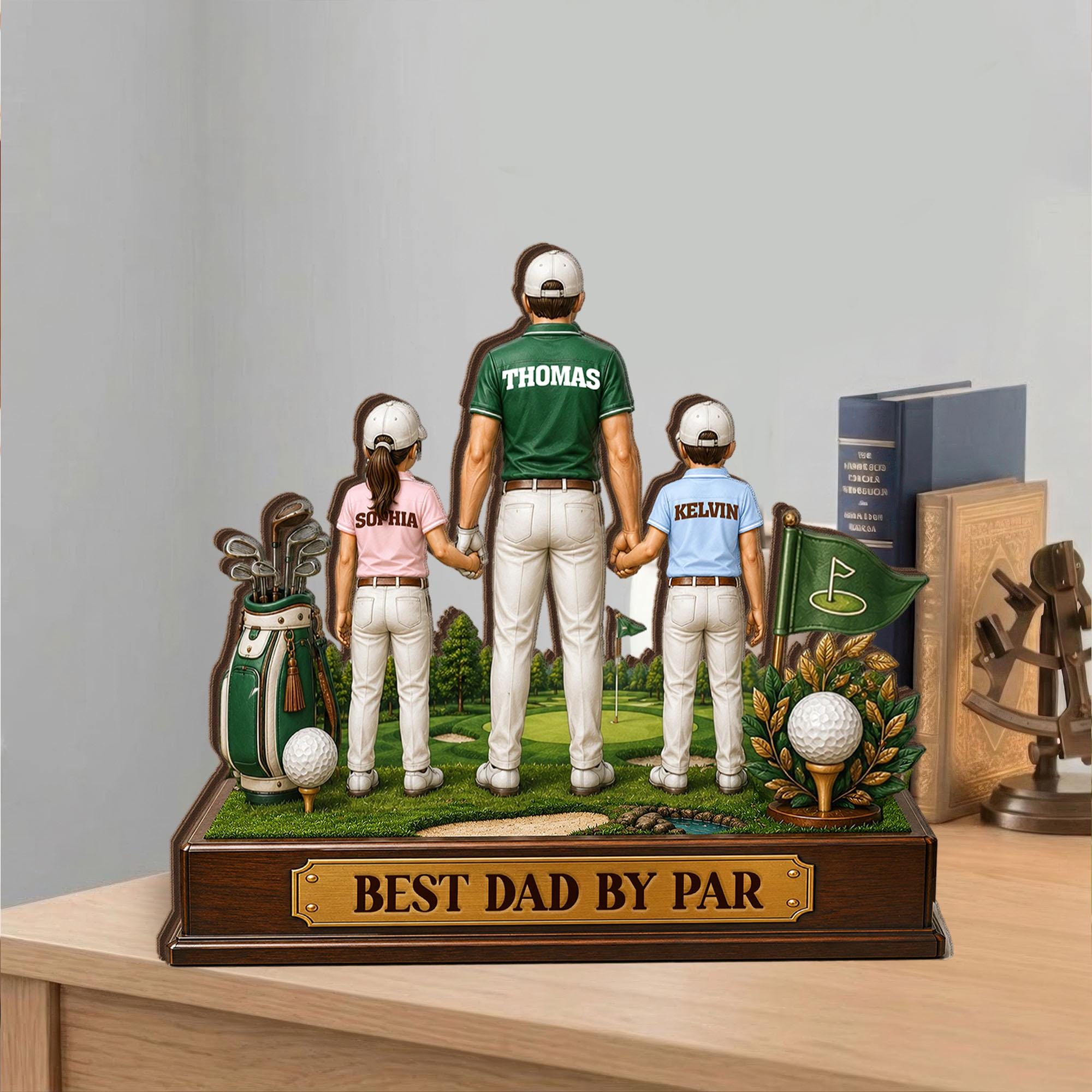 Best Dad by Par Golf Wooden Block, Personalized Name Gift for Dad, Custom Golf Lover Gift, Birthday Gift for Dad, Father’s Day Golf Gift