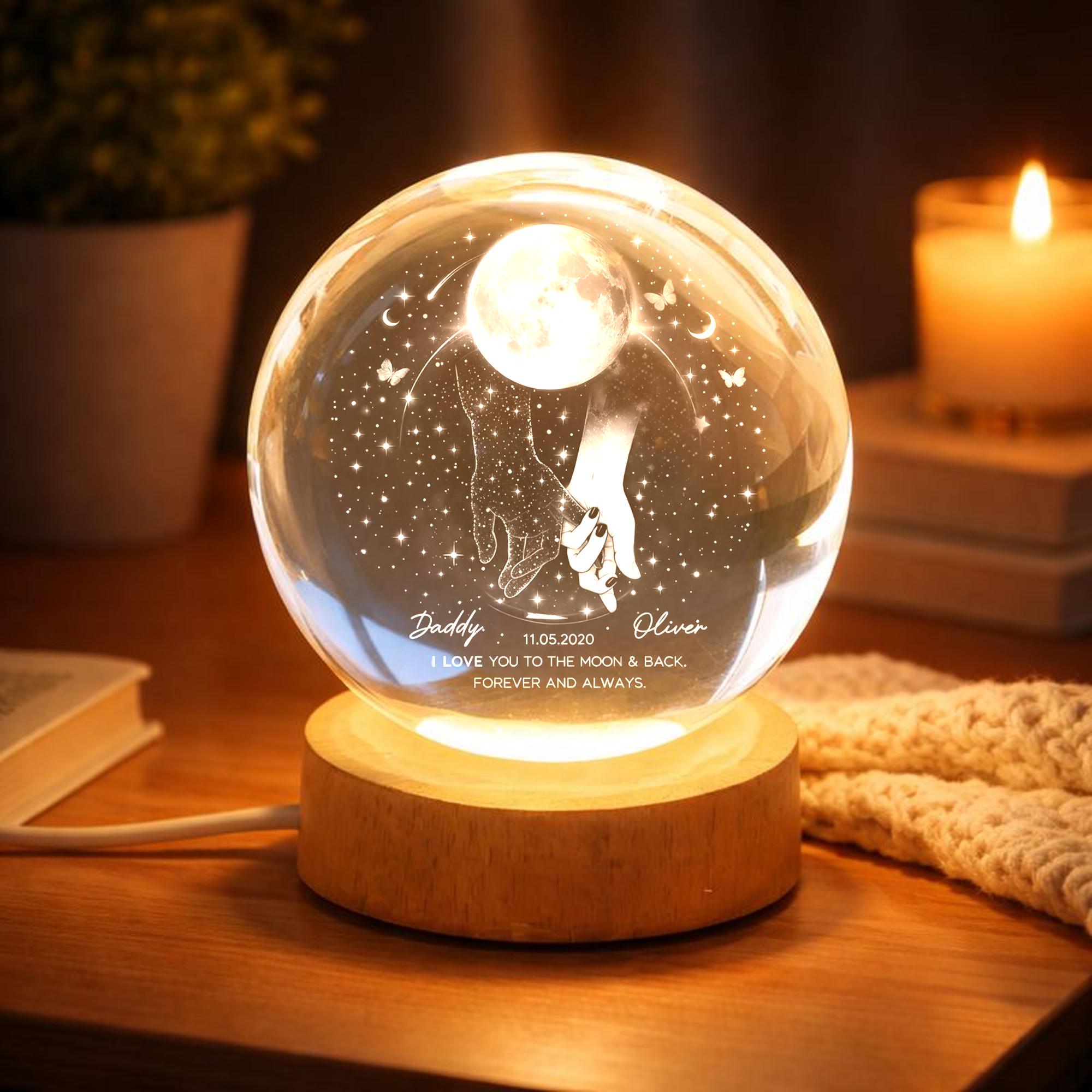 Our Moon Special Date Personalized Crystal Ball Night Light, Custom Moon Phase LED Lamp, Valentine Gift for Couple, Wedding Anniversary Gift