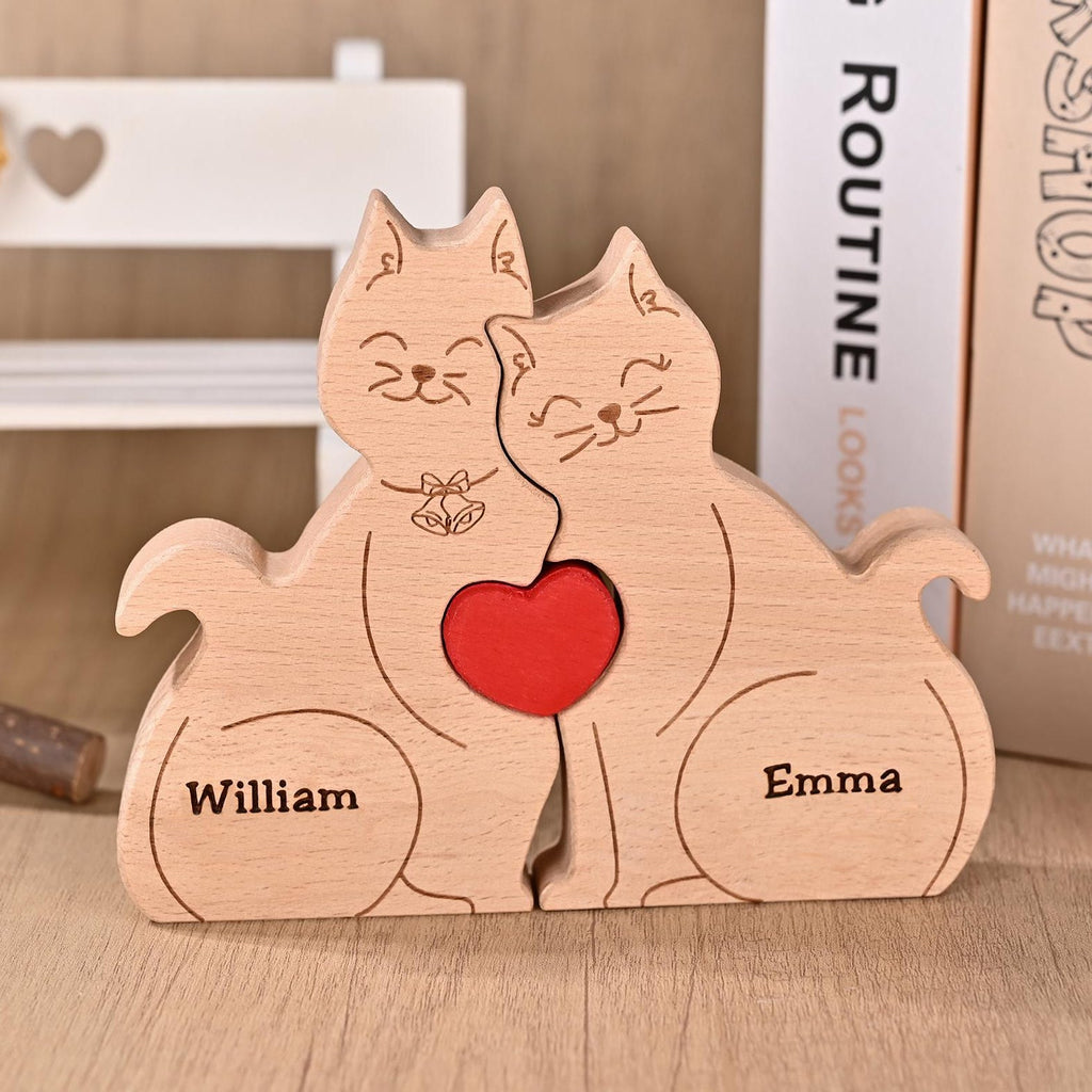 Personalized Cat Puzzle Jigsaw, Cat Wooden Ornament, Family Portrait With Cats, Mum and Dad Anniversary Gifts, Baby Christmas Presents