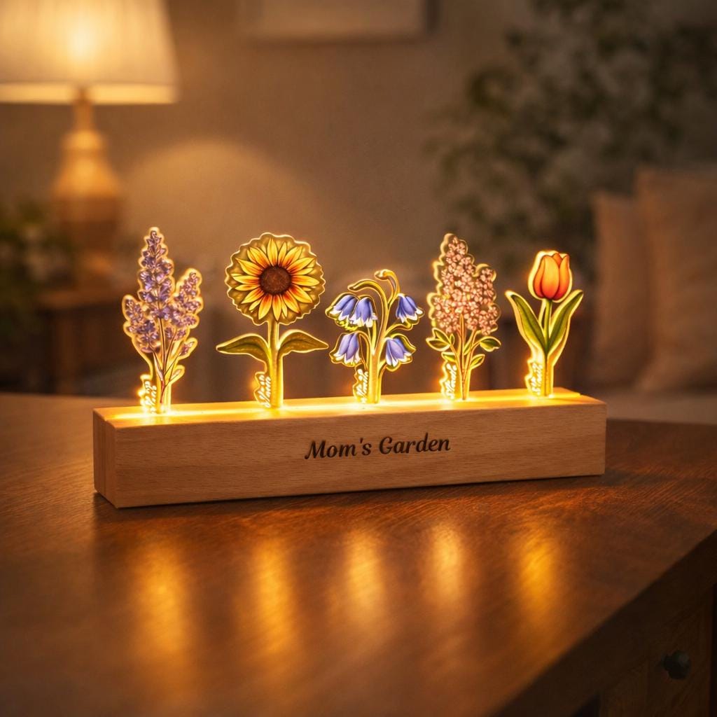 Personalized Grandma‘s Garden Birth Month Flowers Night Light, LED Night Light for Mom, Mother’s Day Gift for Mom