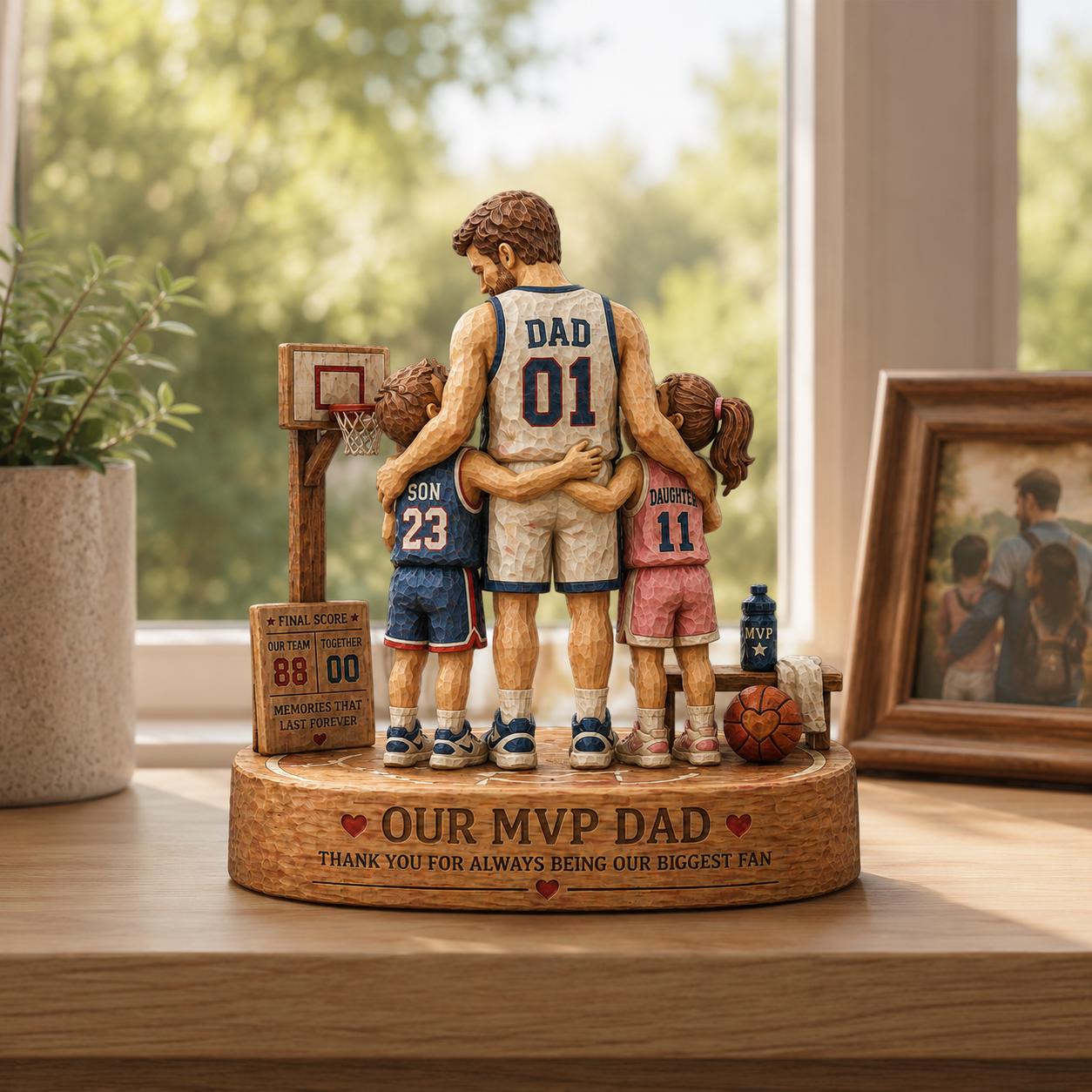 Personalized Basketball Dad Wooden Block, Our MVP Dad Keepsake Gift, Custom Father and Kids Sports Family Decor