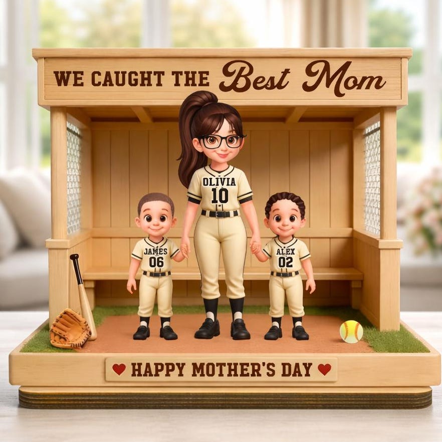Personalized Softball Mom Gift Wooden Standee, Custom Mom Kids Dugout Figurine, Mother's Day Birthday Gift for Mom Family Keepsake Decor