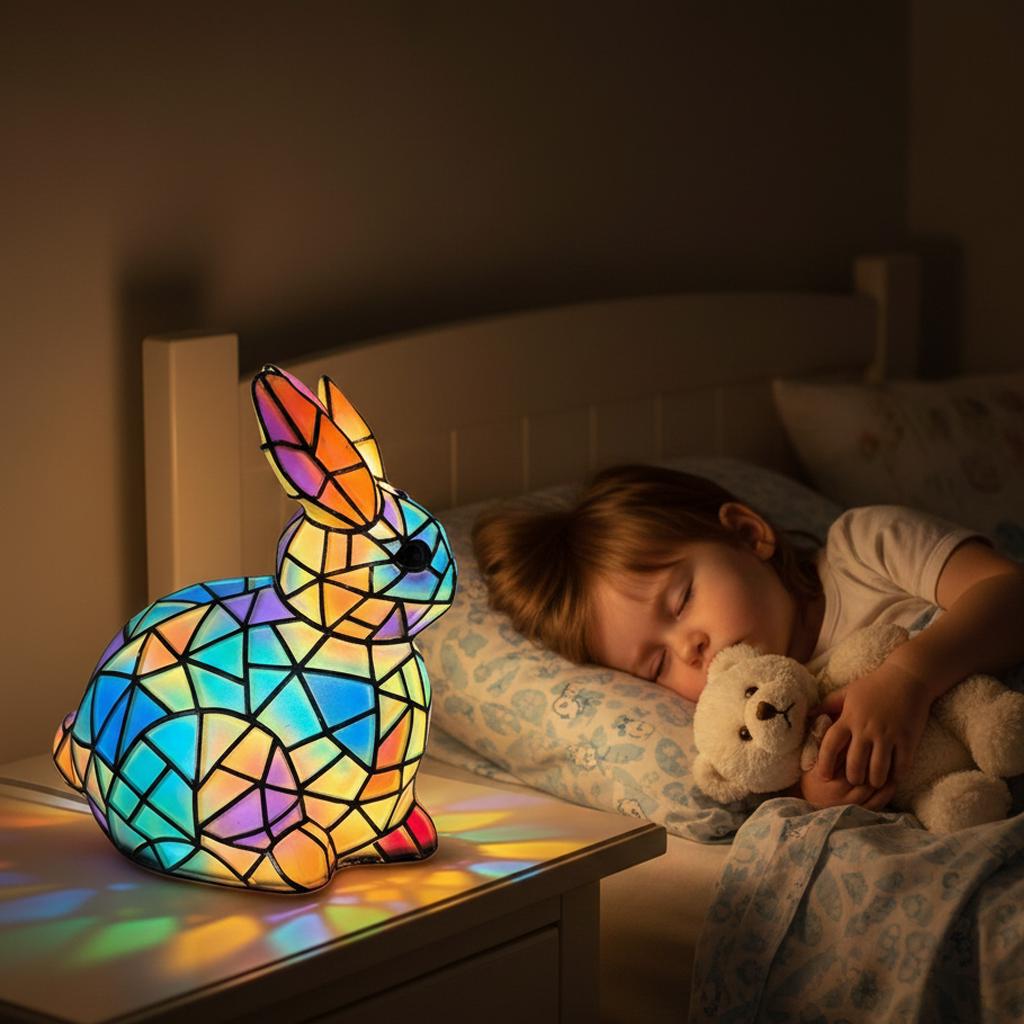 Cute Rabbit-Shaped Night Light – Mosaic Table Lamp for Children's Room, Bedroom, and Nursery Décor, Perfect Gift for Pet Lovers