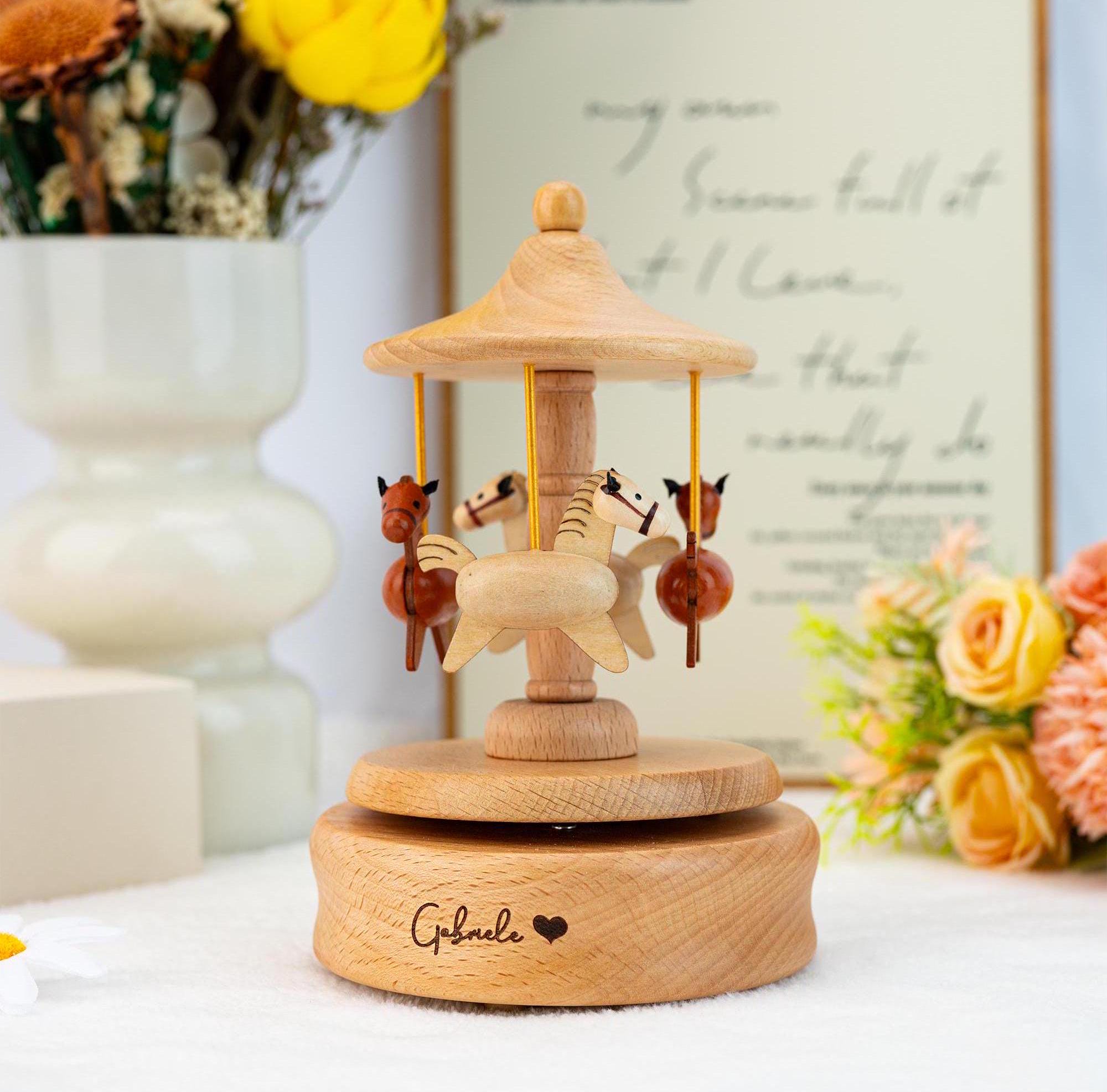 Custom Music Box, Musical Carousel,handmade Personalized Wooden Musical Carousel,baby Shower Gift,gift for Kids,engraved Keepsake Gift