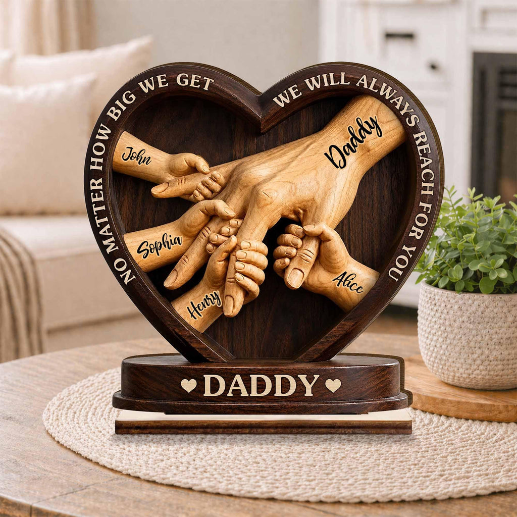 Personalized Wooden Family Hand Sculpture, Custom Daddy Keepsake, Heart-shaped Desk Decor