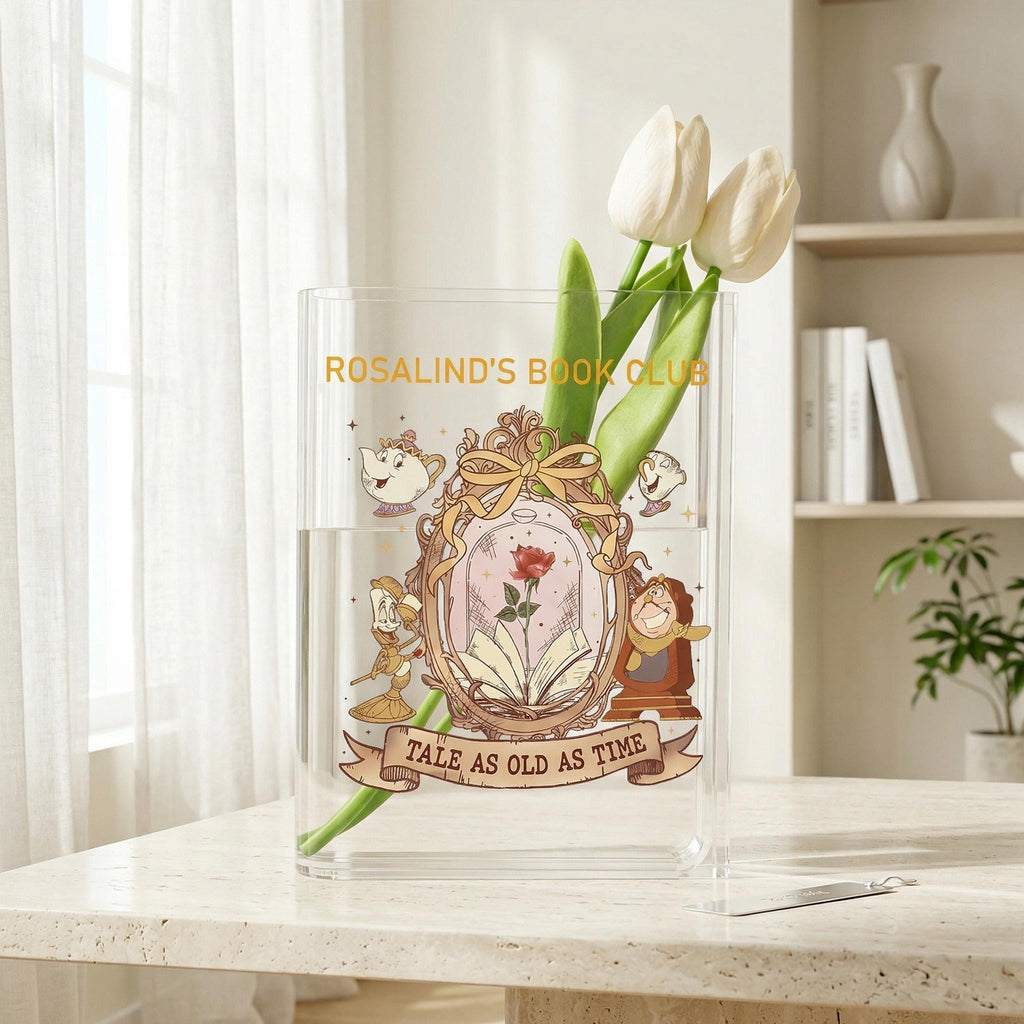 Beauty and the Beast Acrylic Book Vase, Book Club Bookish Vase, Fairy Tale Book Shaped Vase, Magical Storybook Decor, Gift for Book Lovers