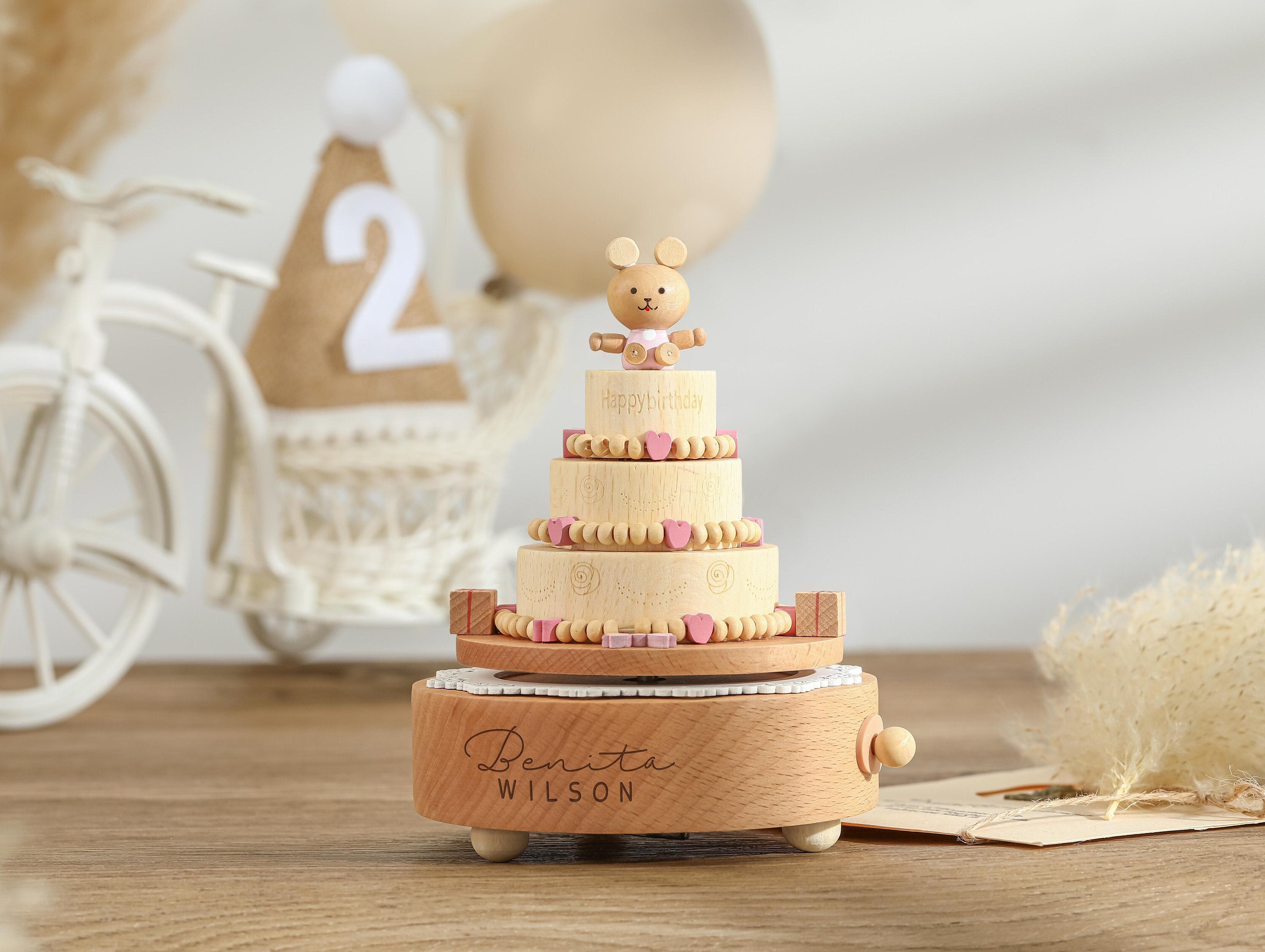 Bunny Cake Birthday Music Box, Wooden Music Box, Custom Wooden Handmade Music Box, 1st Birthday, Personalised Music Box Gift, Baby Gift