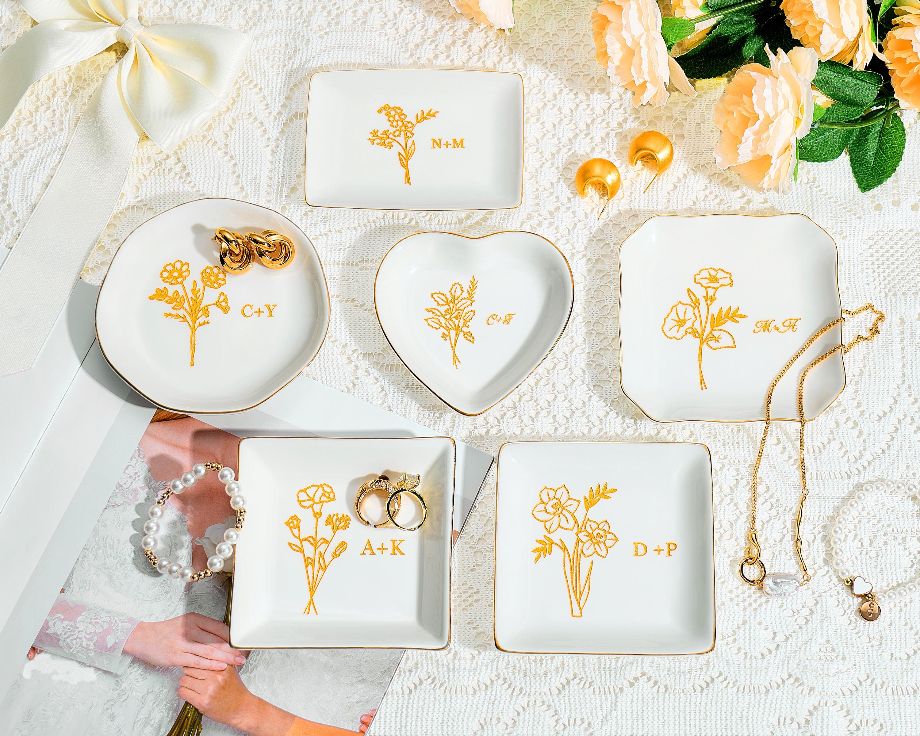 Engraved Ceramic Jewelry Dish, Custom Initial Ring Tray, Bridesmaid Proposal, Wedding, Graduation Gift for Mom