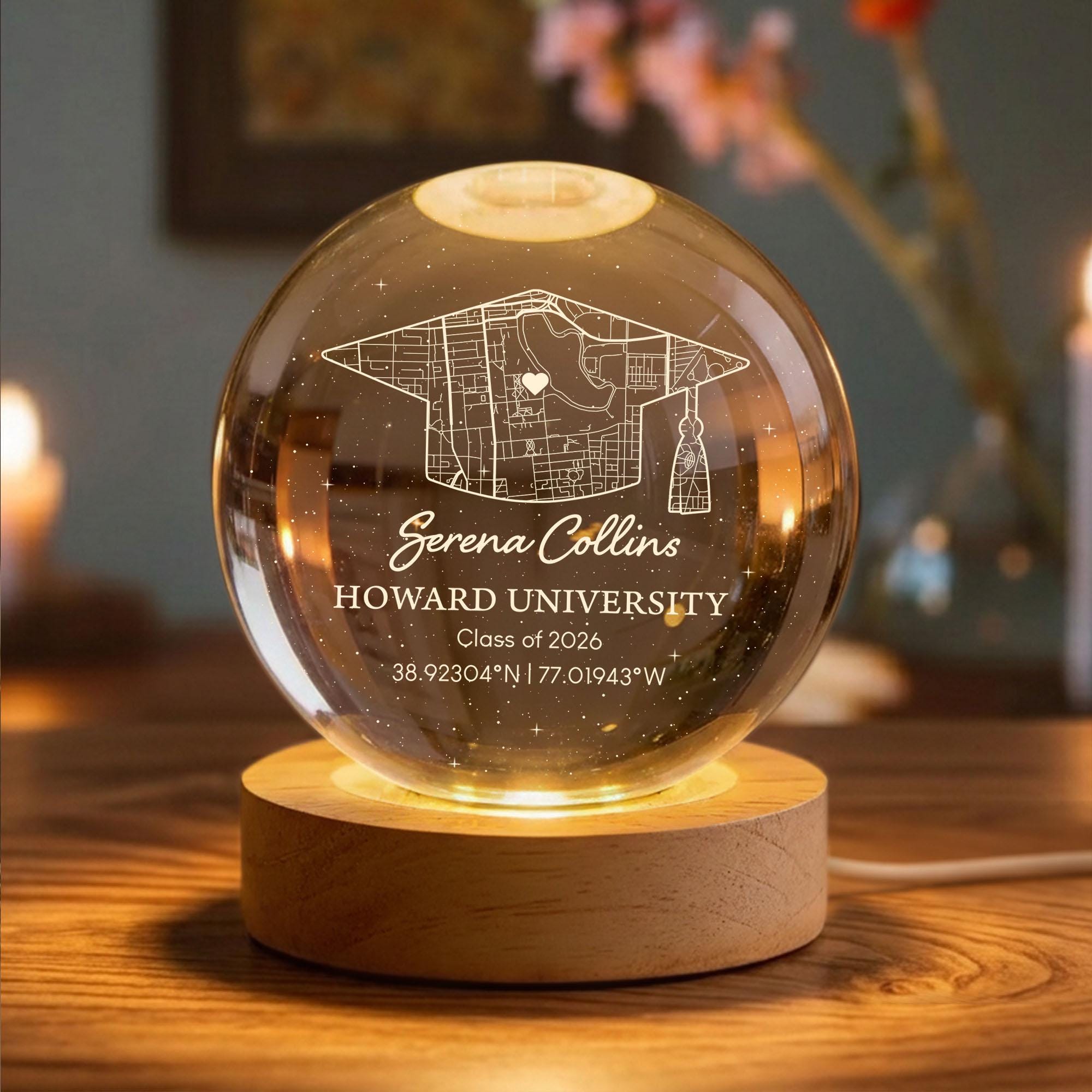 Personalized Graduation Gift, Personalized Crystal Ball Night Light, Custom Campus Map Graduation Gift, Class of 2026 Gift,2026 Grad Gift