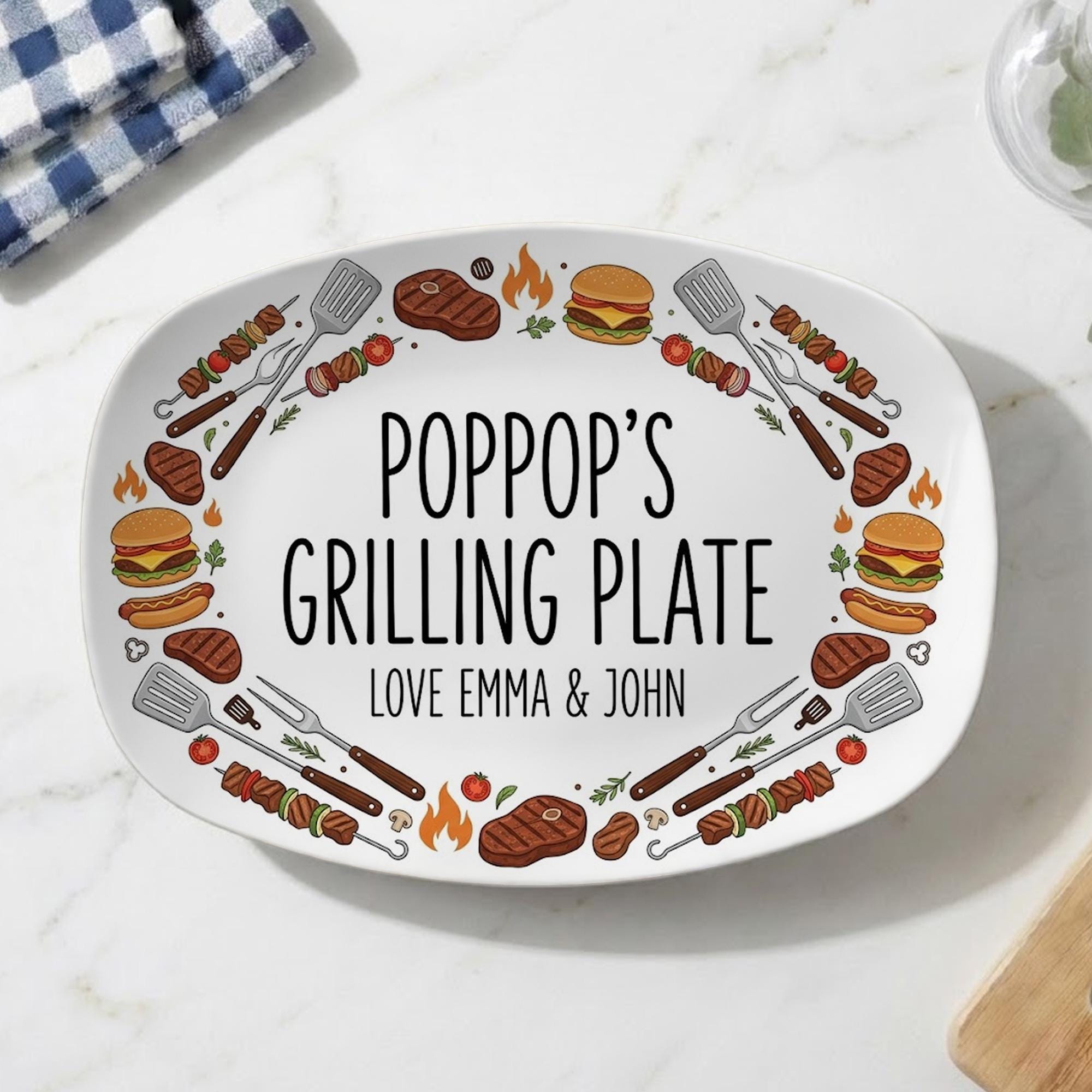 Personalized BBQ Grilling Platter_ Custom Grill Plate With Name, Poppop Grilling Plate