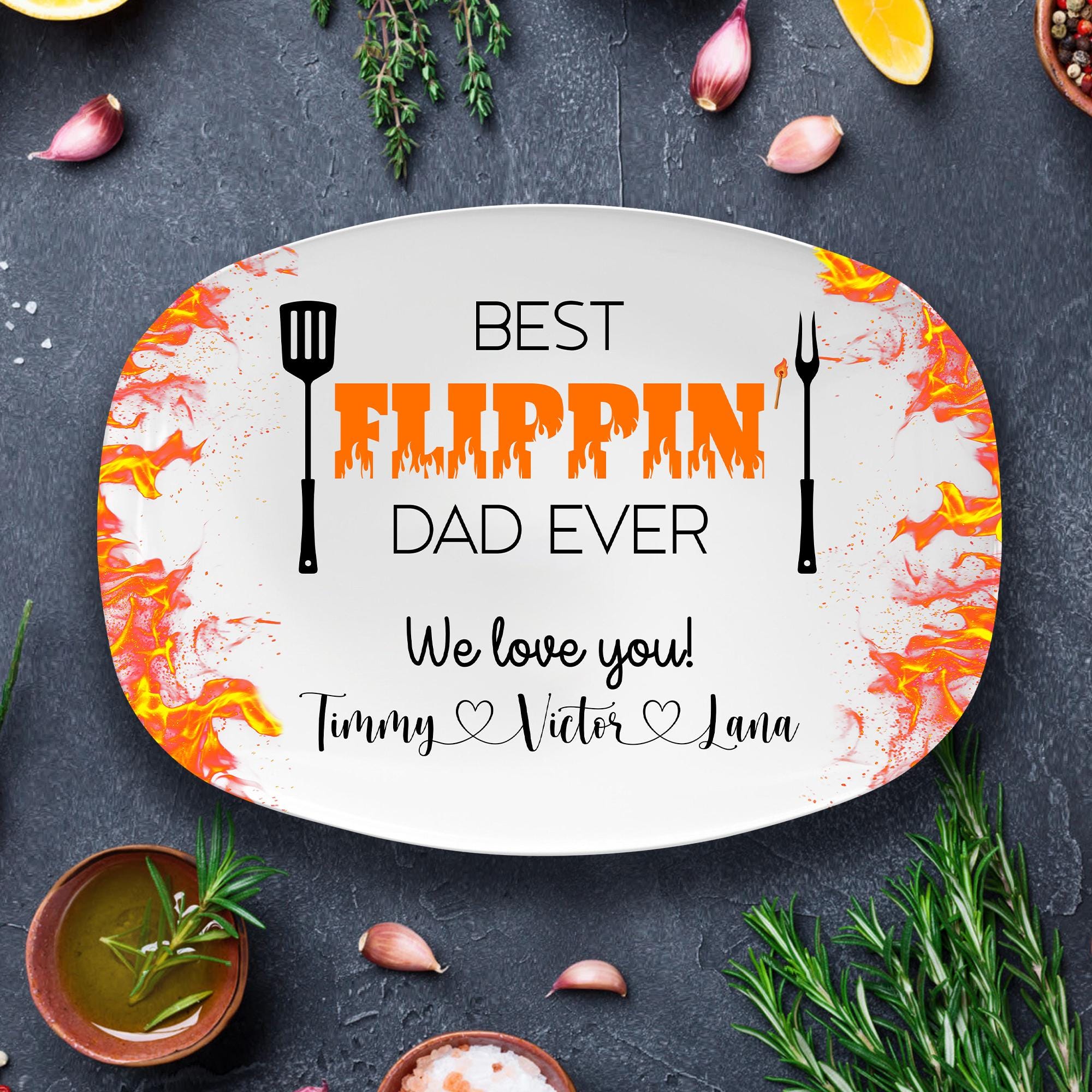 Personalized Grilling Platter for Dad, Personalized Best Flippin' Dad Ever Grill Plate Gift, Father's Day Gift, Dad Gift From Kids