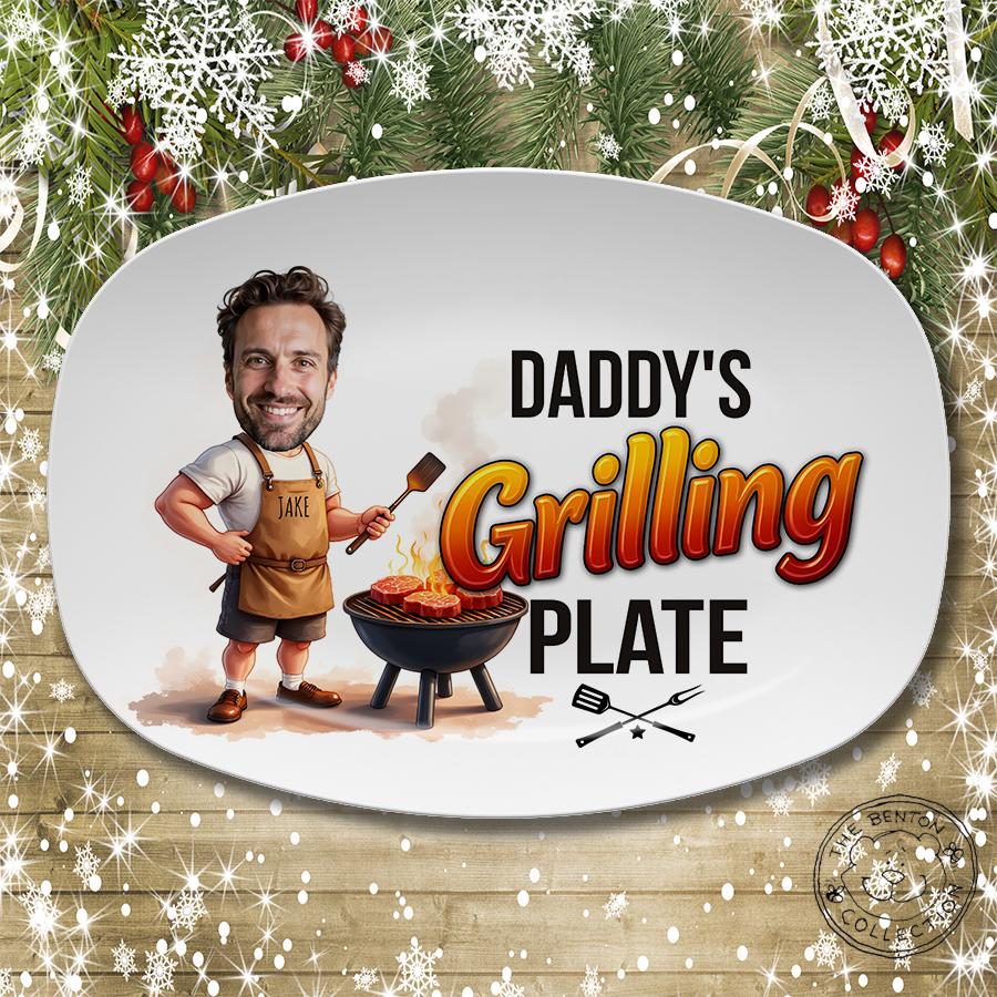 Custom Photo Dad's Grilling Plate, Personalized Papa Platter, Christmas Gift, Funny Dad Gift, Personalized Platter With Photo & Name