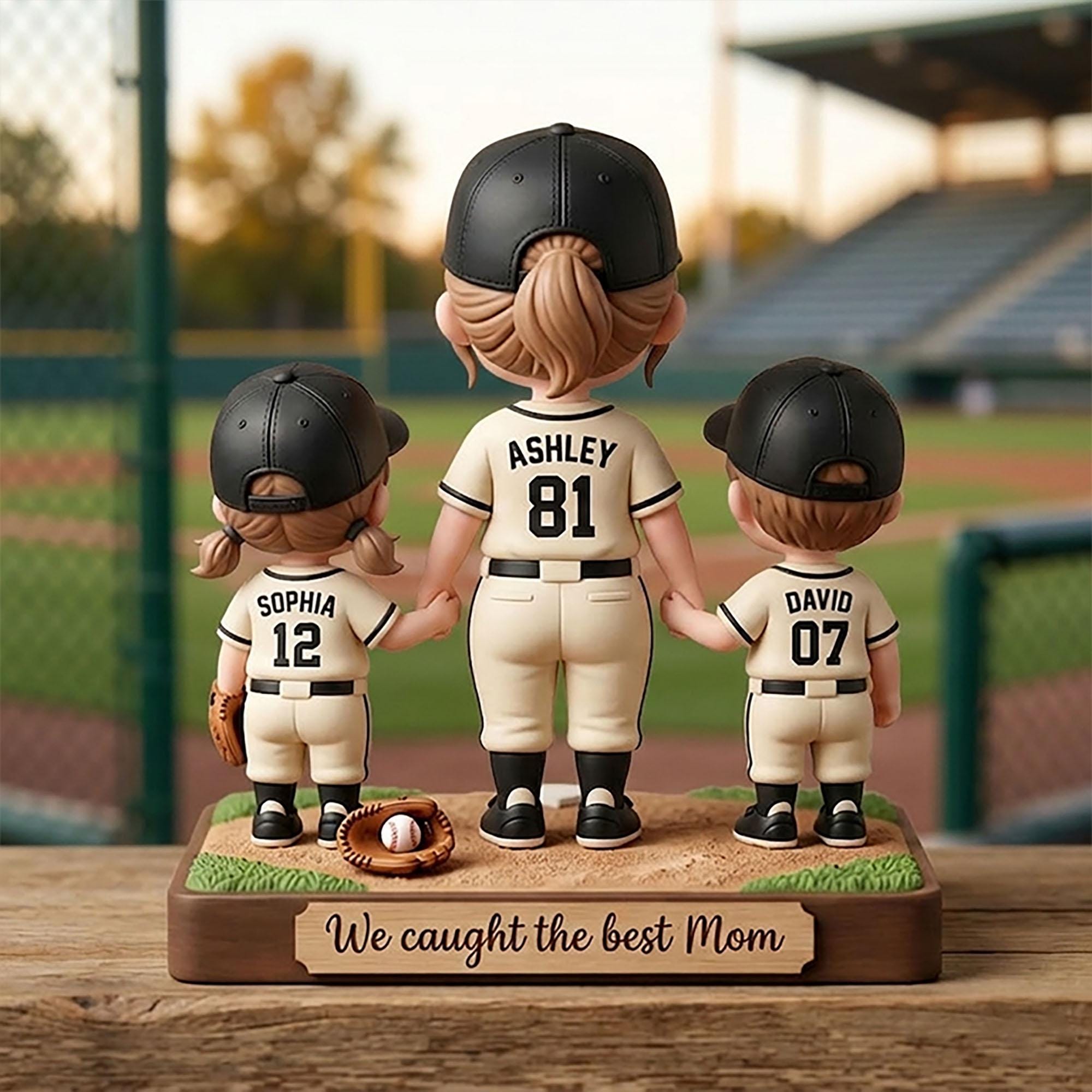 Personalized Baseball Mom Wooden Block Plaque, Custom Family Figurine Gift for Mom, Kids Name Jersey Sign, Mother’s Day Keepsake
