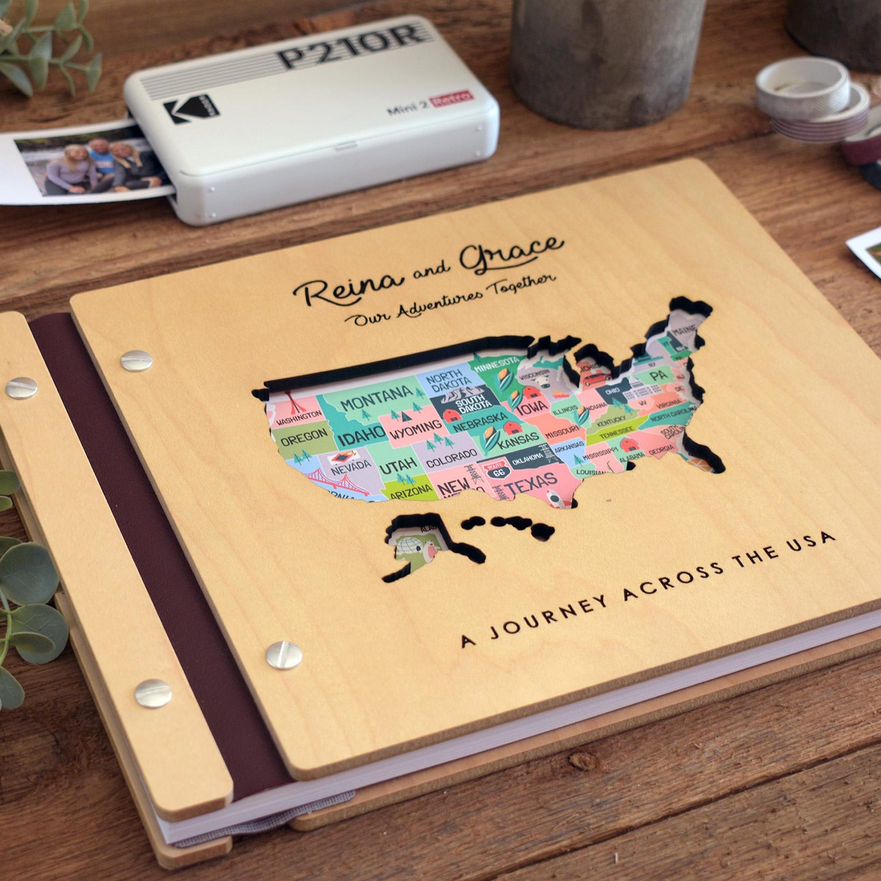 USA Map Adventure Book, US Travel Map Scrapbook Gift for Him, 50 States Travel Journal, Gift for Traveler, Unique Christmas Gift for Her