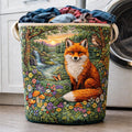 Fox Forest Quilted Laundry Basket, Woodland Animal Storage Bin, Nature Art Hamper, Cottagecore Laundry Organizer, Rustic Home Decor. LBPETAL83