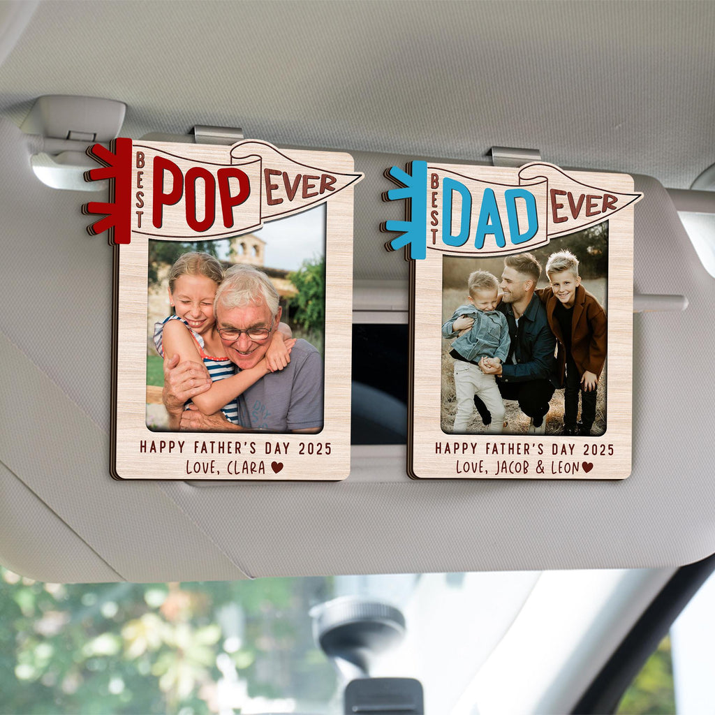 Custom Fathers Day Car Visor Clip Photo Frame, Custom Photo Sun Visor Clip for Dad Grandpa, Fathers Day Gift From Kids, Family Photo Gift