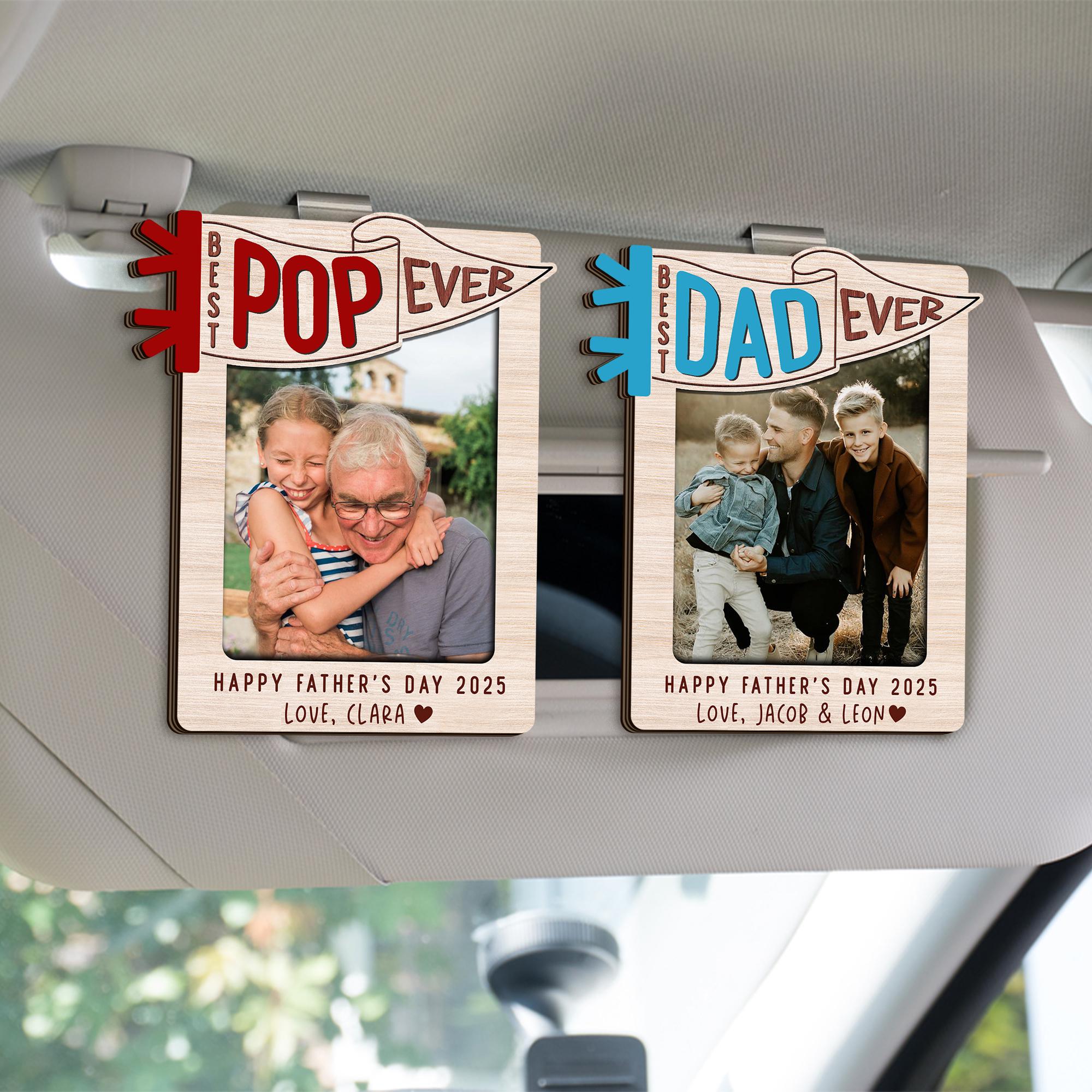 Custom Fathers Day Car Visor Clip Photo Frame, Custom Photo Sun Visor Clip for Dad Grandpa, Fathers Day Gift From Kids, Family Photo Gift