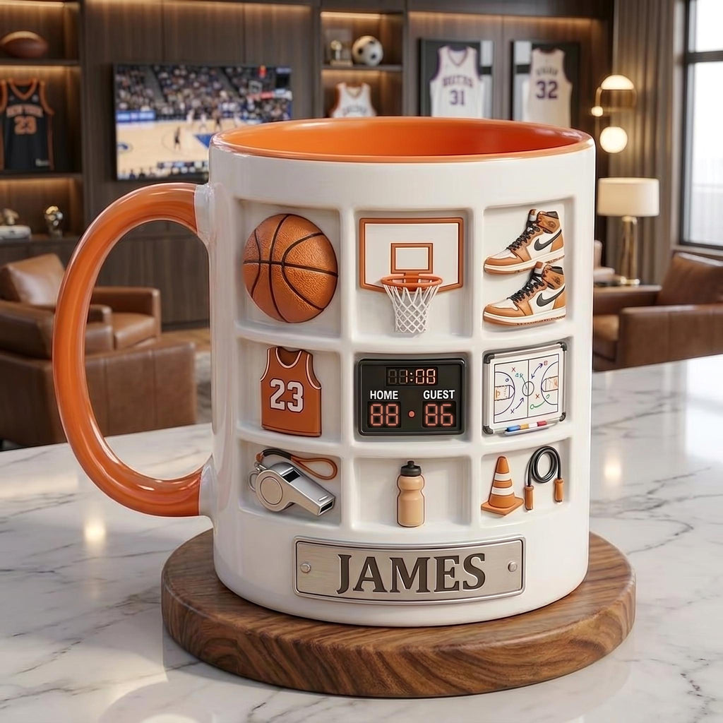 Personalized Basketball Mug, Custom Name Sports Mug, Basketball Player Gift, Athlete Coffee Cup, Basketball Coach Gift