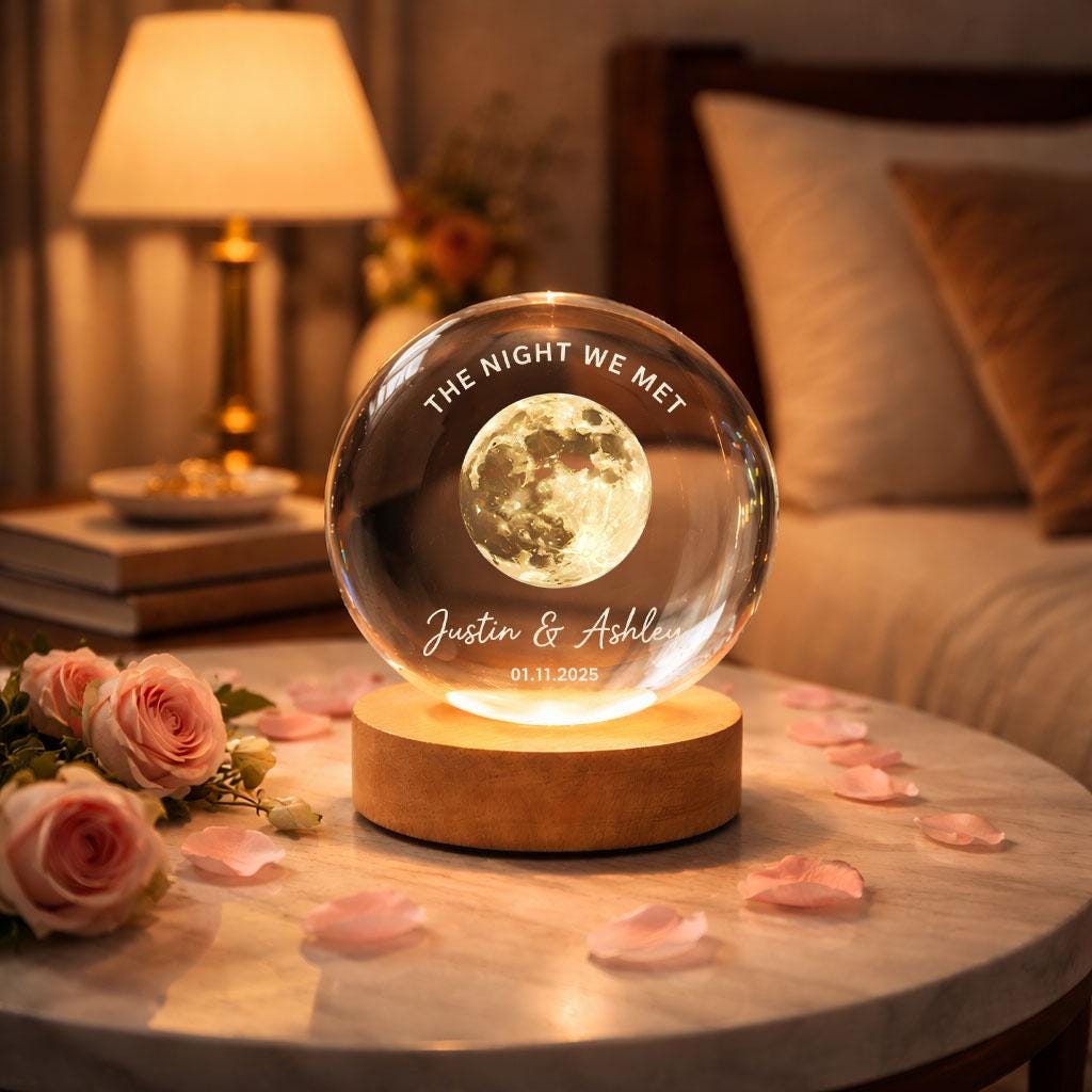 Custom Moon Phase Crystal Ball LED Night Light, Personalized Valentine's Day Gift, Custom Moon Phase Lamp, Mother’s Day Gift, Children Name Keepsake Decor