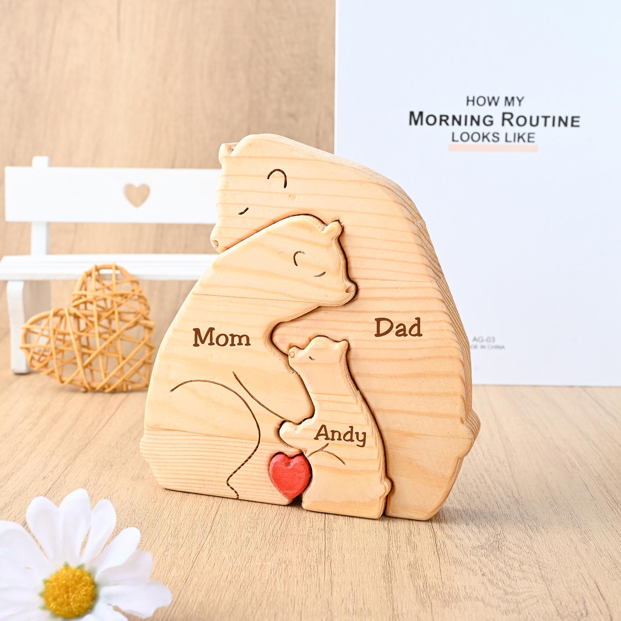 Personalized Wooden Bear Family Puzzle, Bear Family Figurines, Engraved Mom and Baby Bear Puzzle, New Mom Gift, Baby Shower Gift, Dad Gifts