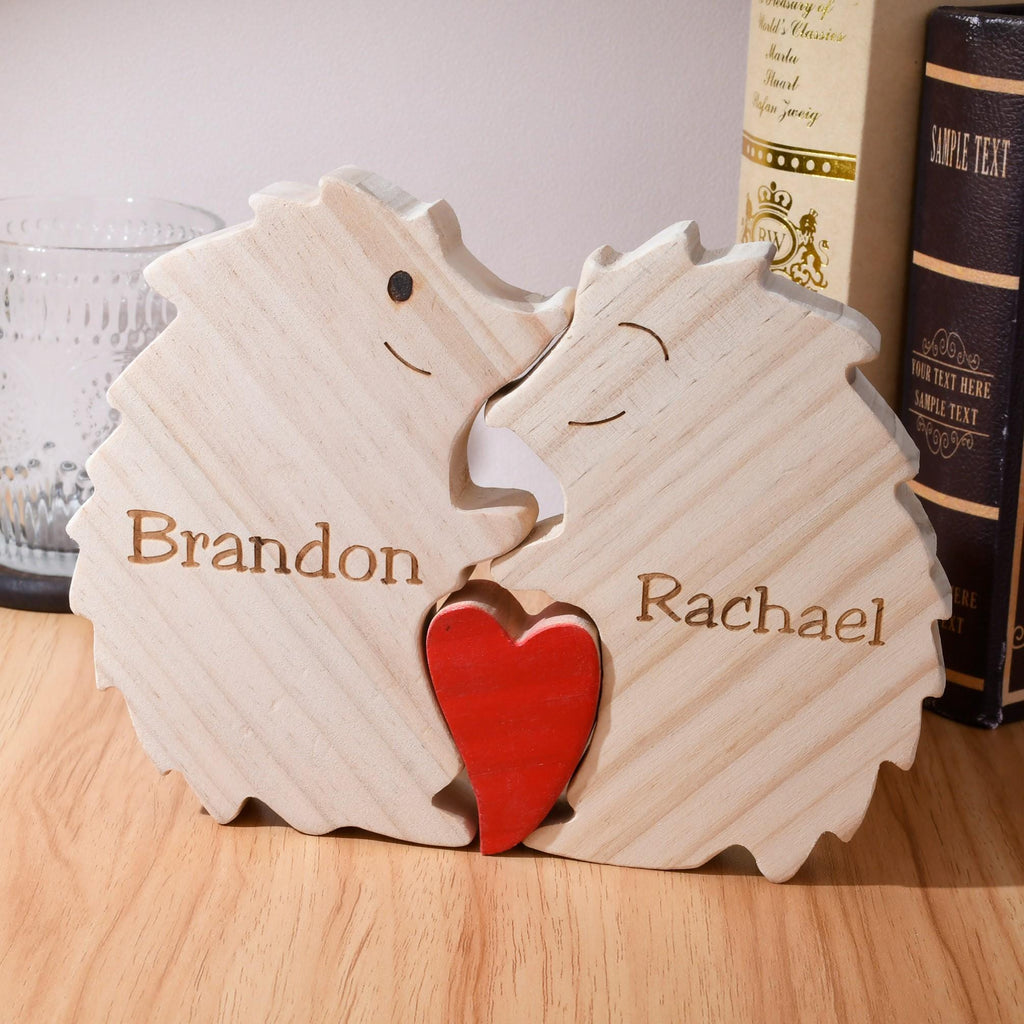 Wooden Animal Family Puzzle, 2-5 Hedgehogs Family Jigsaw Decor, Wedding Anniversary Gifts for Mom Dad Friend Couples Animal Family Decor