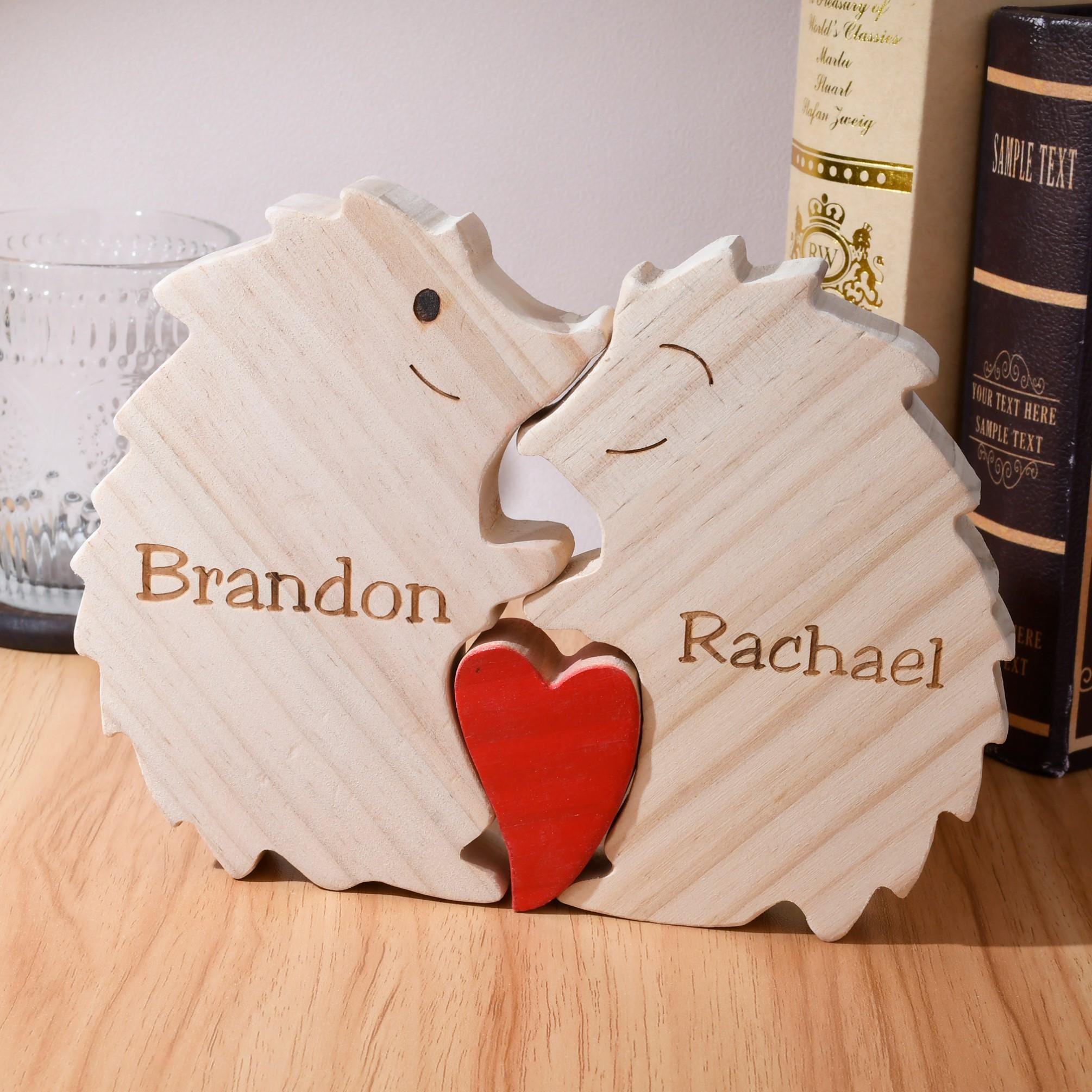 Wooden Animal Family Puzzle, 2-5 Hedgehogs Family Jigsaw Decor, Wedding Anniversary Gifts for Mom Dad Friend Couples Animal Family Decor
