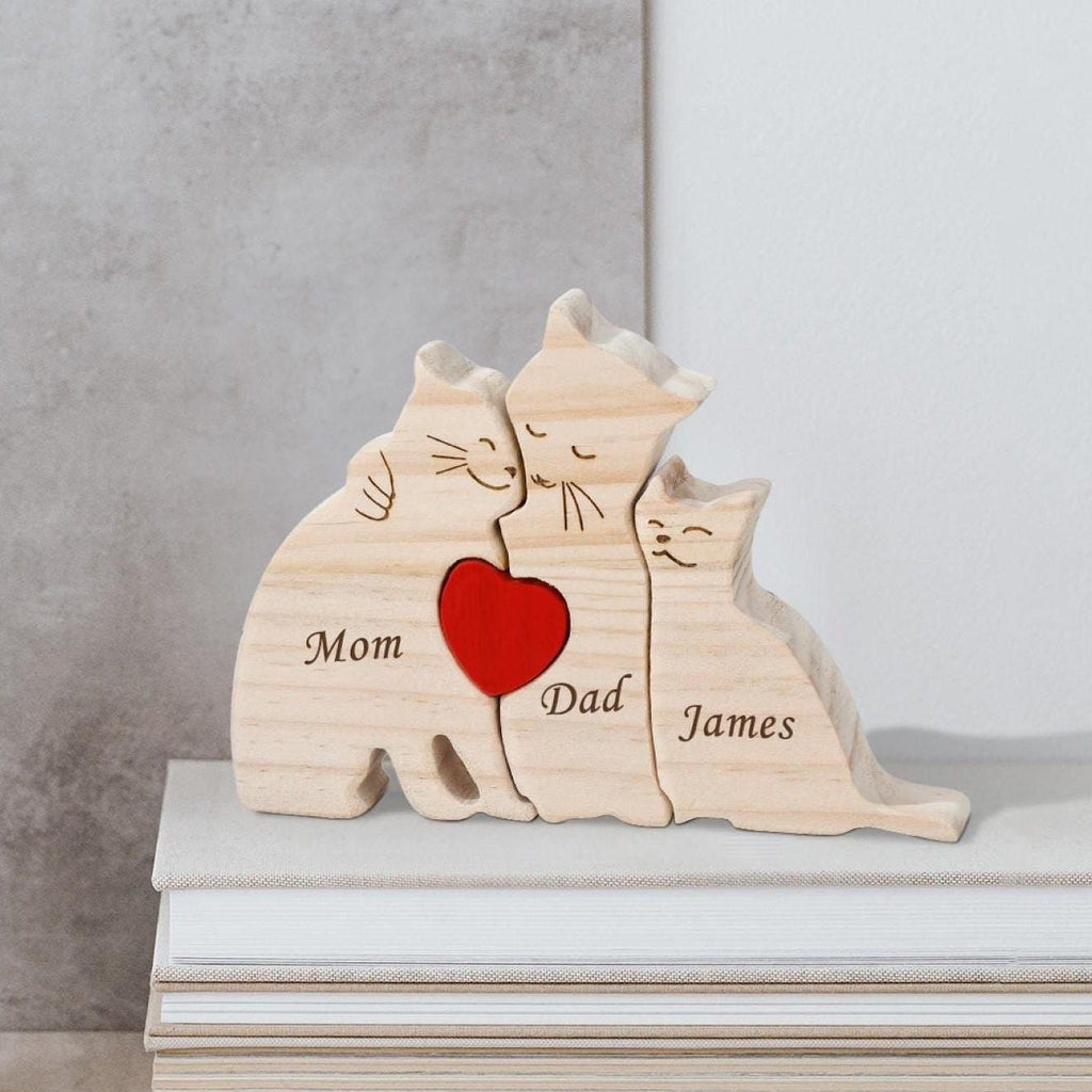 Wooden Cat Family Puzzle, Cat Family Home Decor, Wedding Anniversary Gifts for Wife, Nursery Cat Decor, Christmas Gifts for Mom Grandma