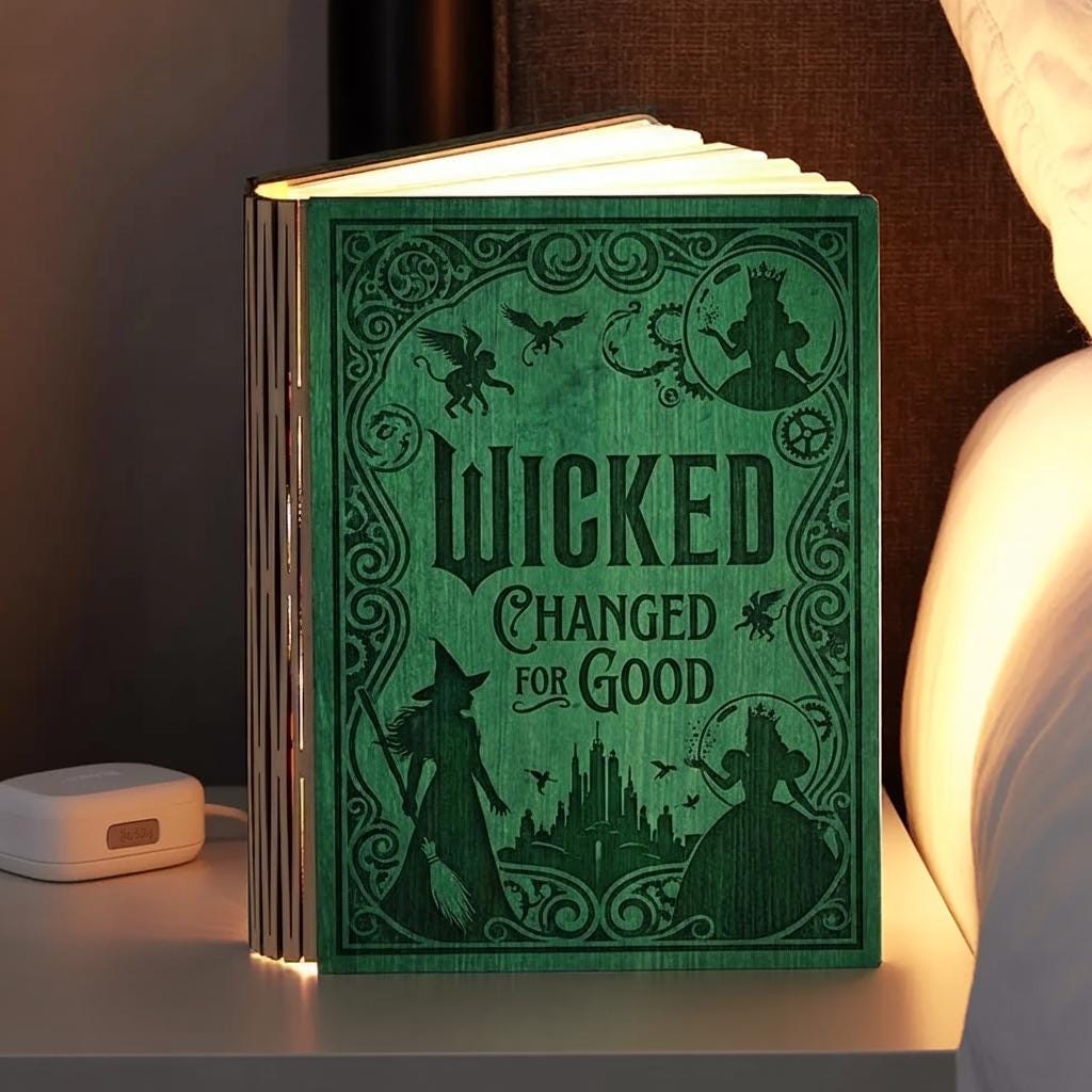 Wicked Book Lamp, Change for Good Folding Book Lamp, Wizard Night Light, Wicked Emerald City Reading Lamp, Wicked Fan Gift