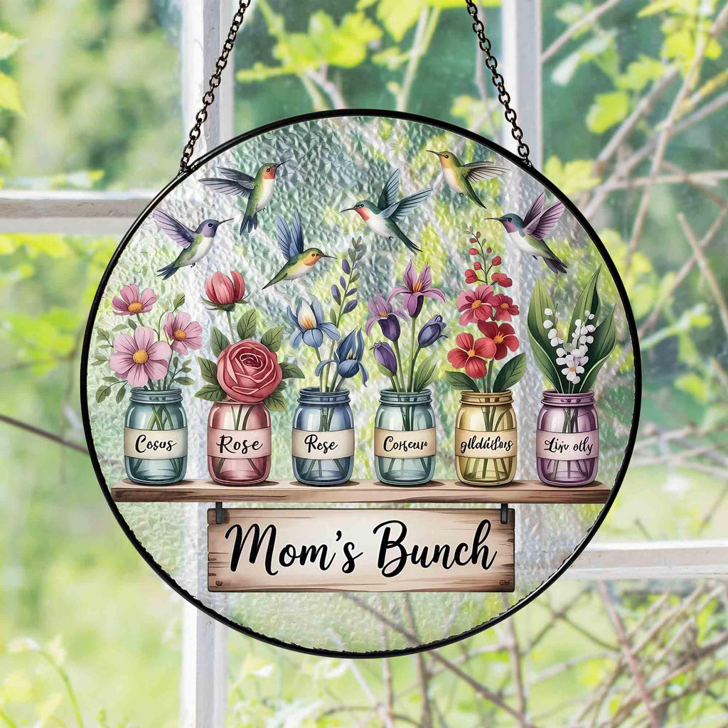 Personalized Grandma's Garden Suncatcher, Birth Month Flower Stained Glass Acrylic Window Hanging, Valentine Gift, Grandma Gift, Mom Gifts