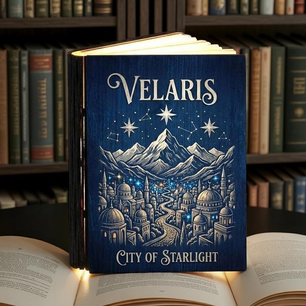 Velaris City of Starlight Book Lamp, Velaris ACOTAR Wood Folding Book Lamp, Fantasy Book Room Decor, ACOTAR Lovers Gift
