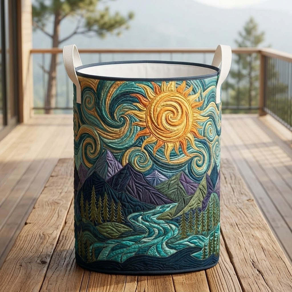 Deep Forest Stream Quilted Laundry Basket_ Sky Flow Foldable Clothes Storage Bin, Woodland Nature Hamper
