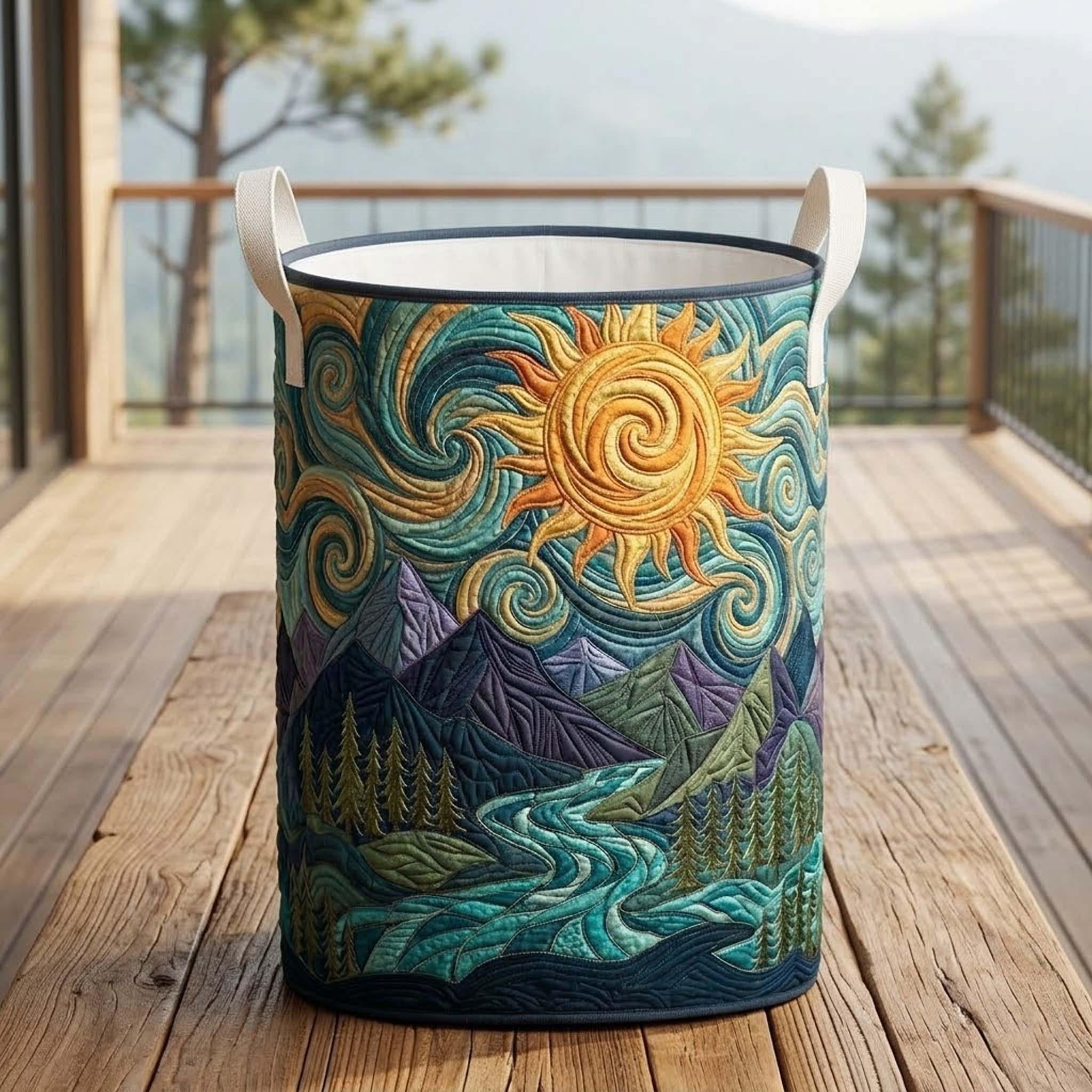 Deep Forest Stream Quilted Laundry Basket_ Sky Flow Foldable Clothes Storage Bin, Woodland Nature Hamper