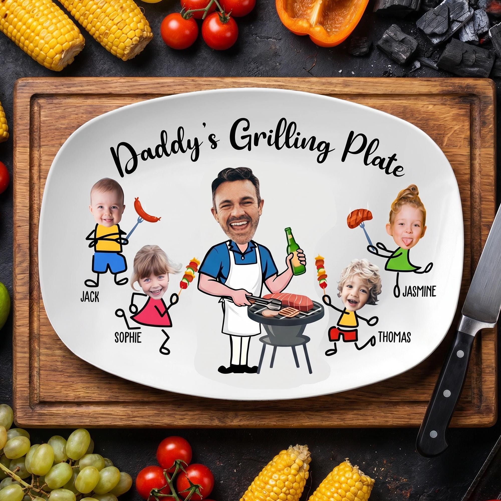 Personalized Daddy’s Grilling Plate, Custom Face Father’s Day Gift From Kids, Daddy’s Grilling Plate, Gift for Dad From Son Daughter