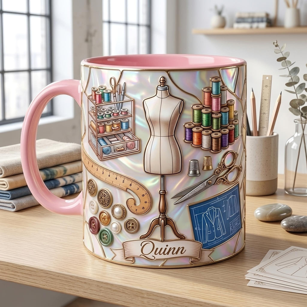Personalized Sewing Mug, Fashion Designer Coffee Cup, Custom Seamstress Gift, Tailor Appreciation Mug, Sewing Lover Gift