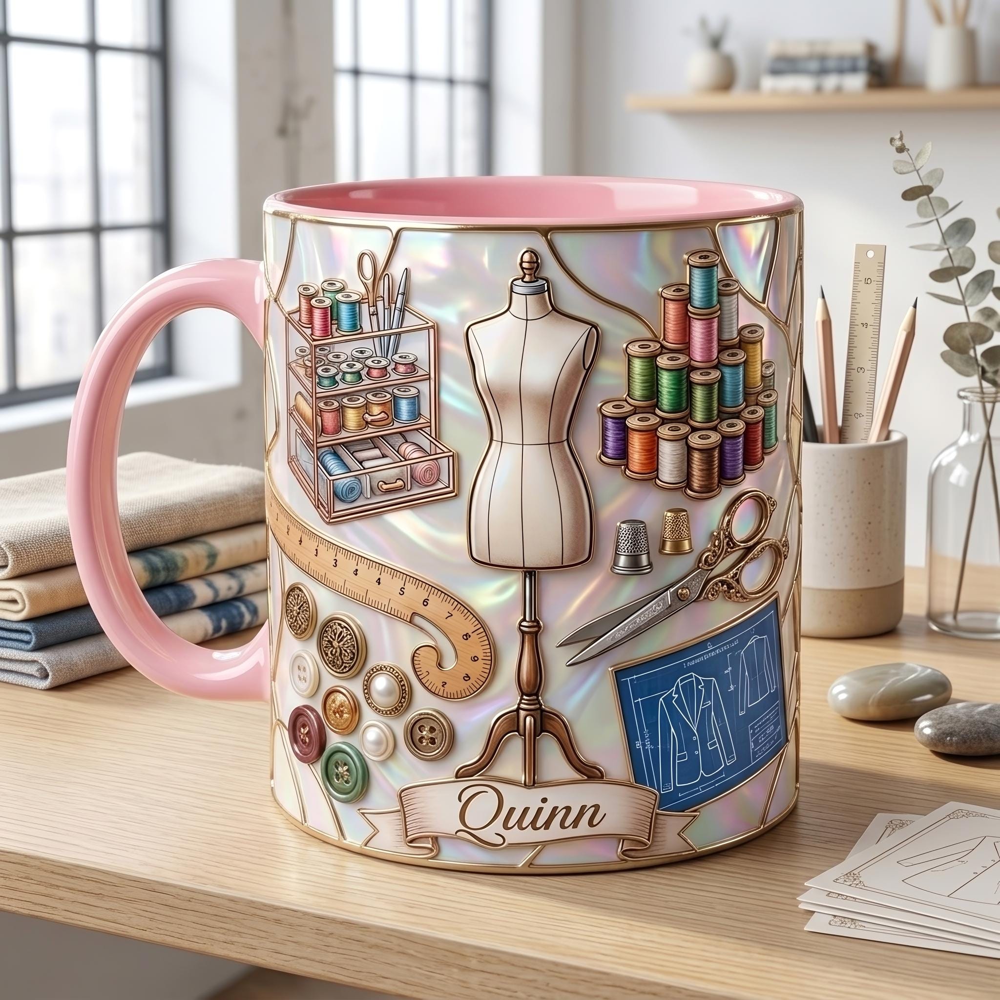 Personalized Sewing Mug, Fashion Designer Coffee Cup, Custom Seamstress Gift, Tailor Appreciation Mug, Sewing Lover Gift