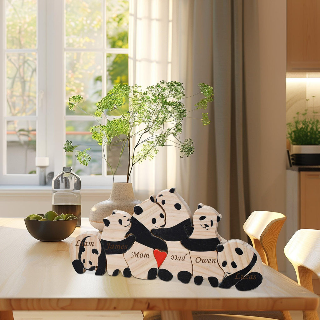 Wooden Animal Family Puzzle, 2-6 Pandas Family Jigsaw Decor, Wedding Anniversary Gifts for Mom Dad Friend Couples Animal Family Decor