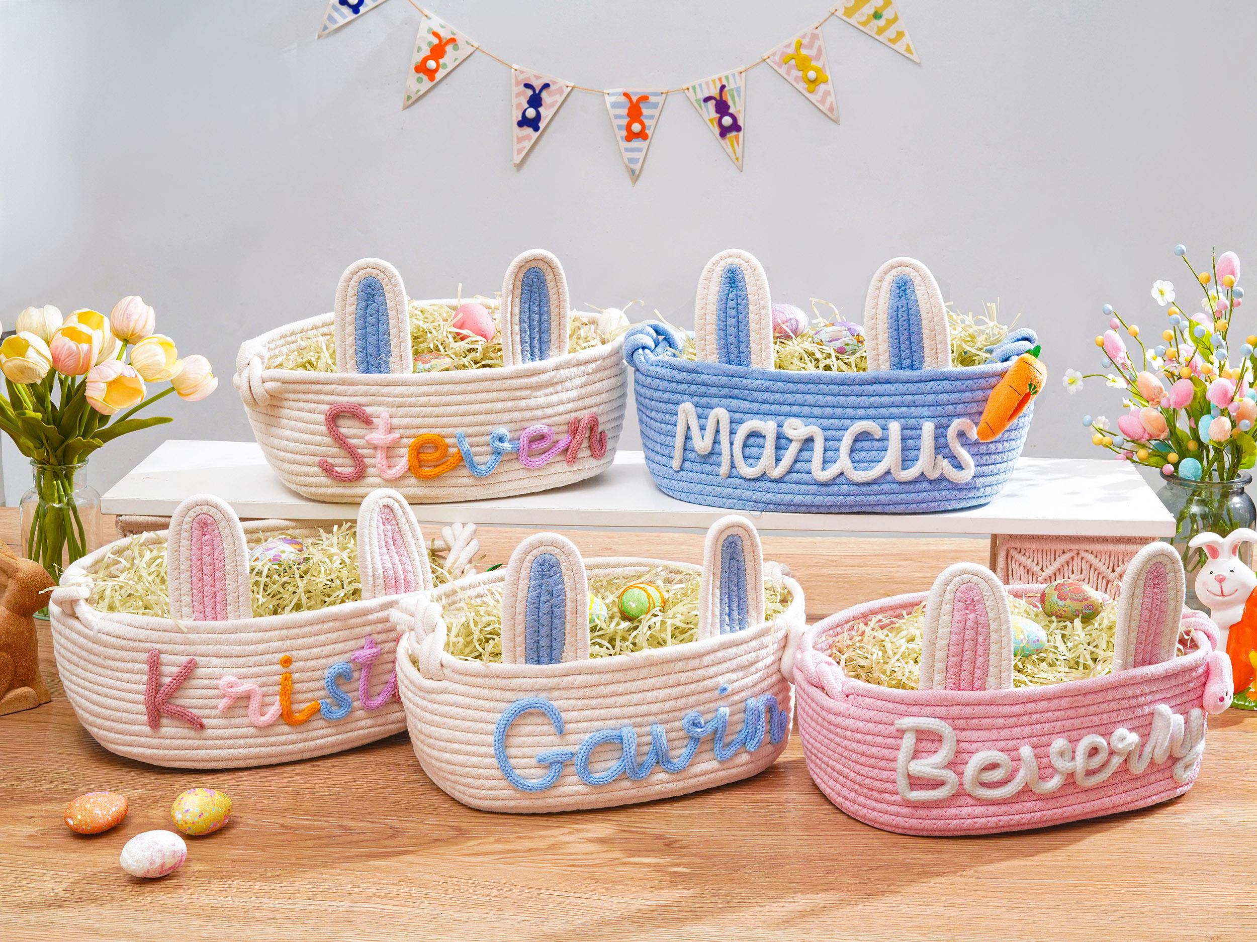 Personalized Easter Basket, Custom Cotton Rope Easter Basket, Easter Gift With Name, Easter Egg Hunt Basket, 1st Easter Egg Hunt Basket
