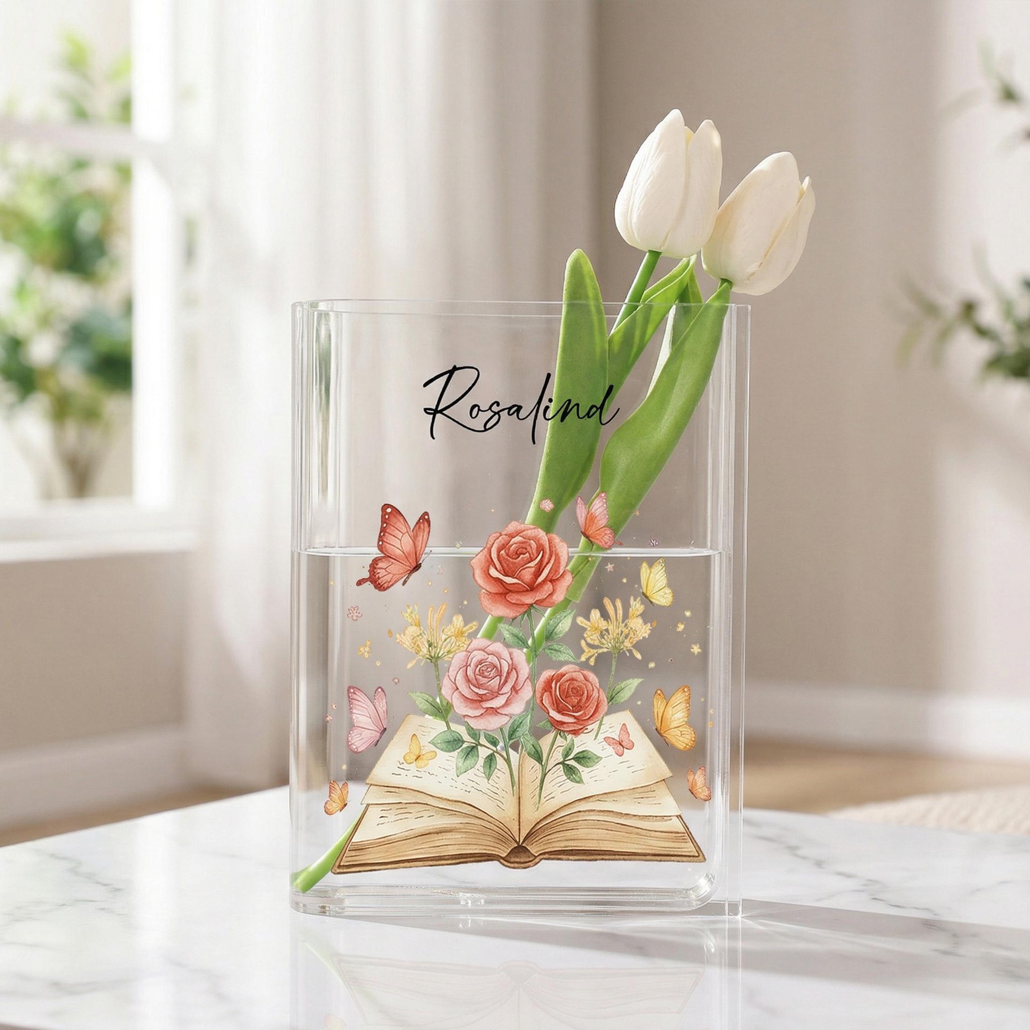 Colorful Magical Book Acrylic Book Vase, Watercolor Floral Book Vase, Floral Book Shaped Vase,rose and Butterfly,custom Gift for Book Lovers