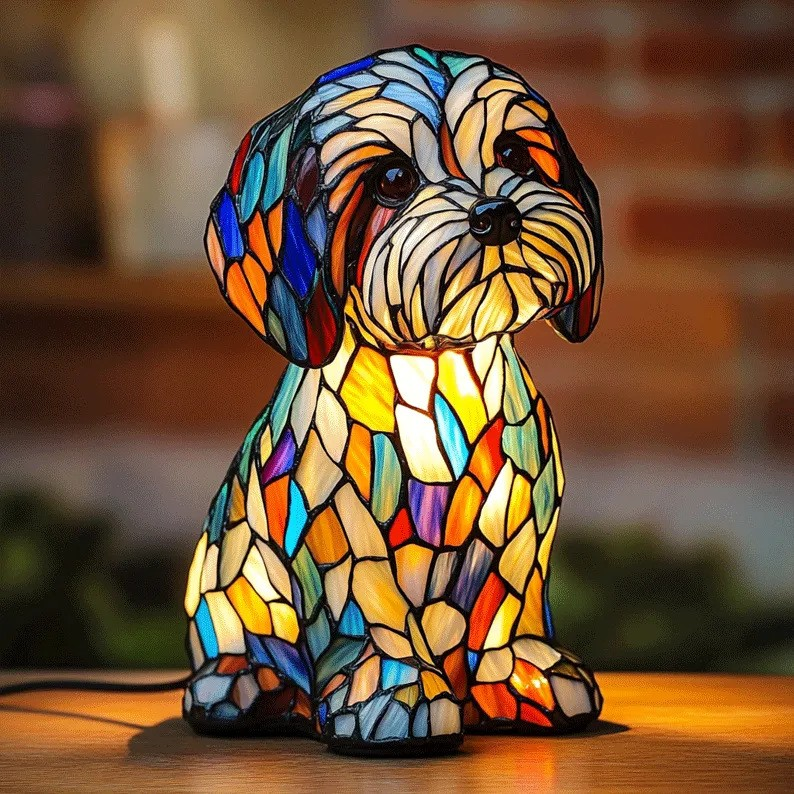 Mosaic Dog Table Lamp, Modern Desk Night Light Night Light, Mosaic Table Lamp, Room Decor, Puppy Night Light Decor, Cute Dog Table Lamp, Pet Lover Gift, Nursery & Bedroom Light, Night Light