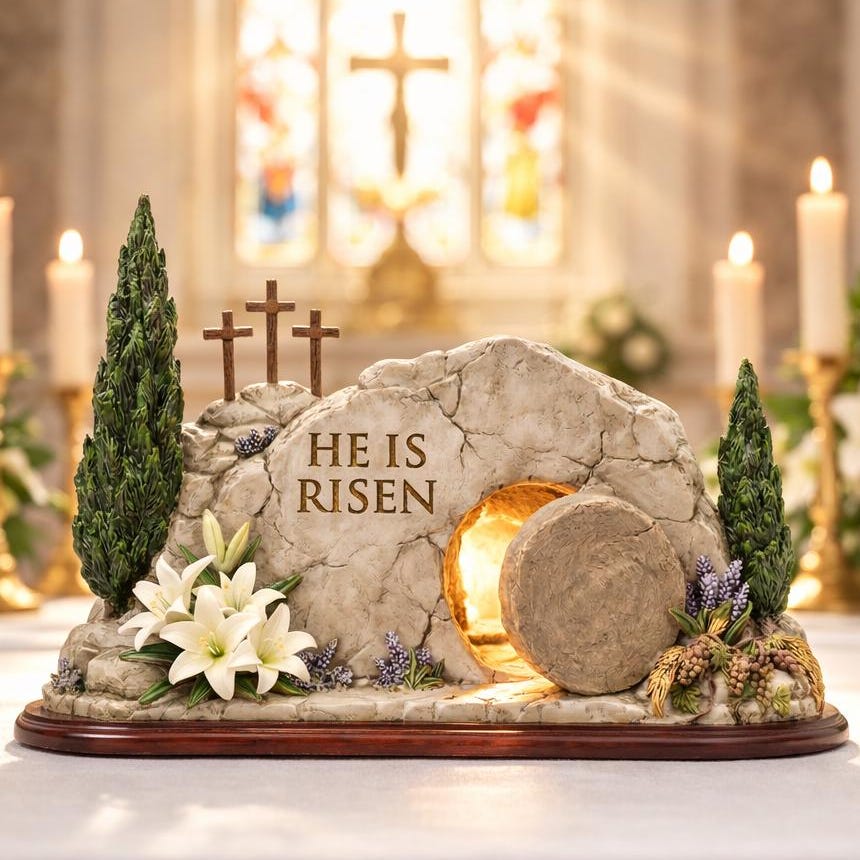 He is Risen Empty Tomb Wooden Block, Resurrection Scene, Religious Easter Gift, Christian Home Decor, Bible Verse Sign, Church Display Art