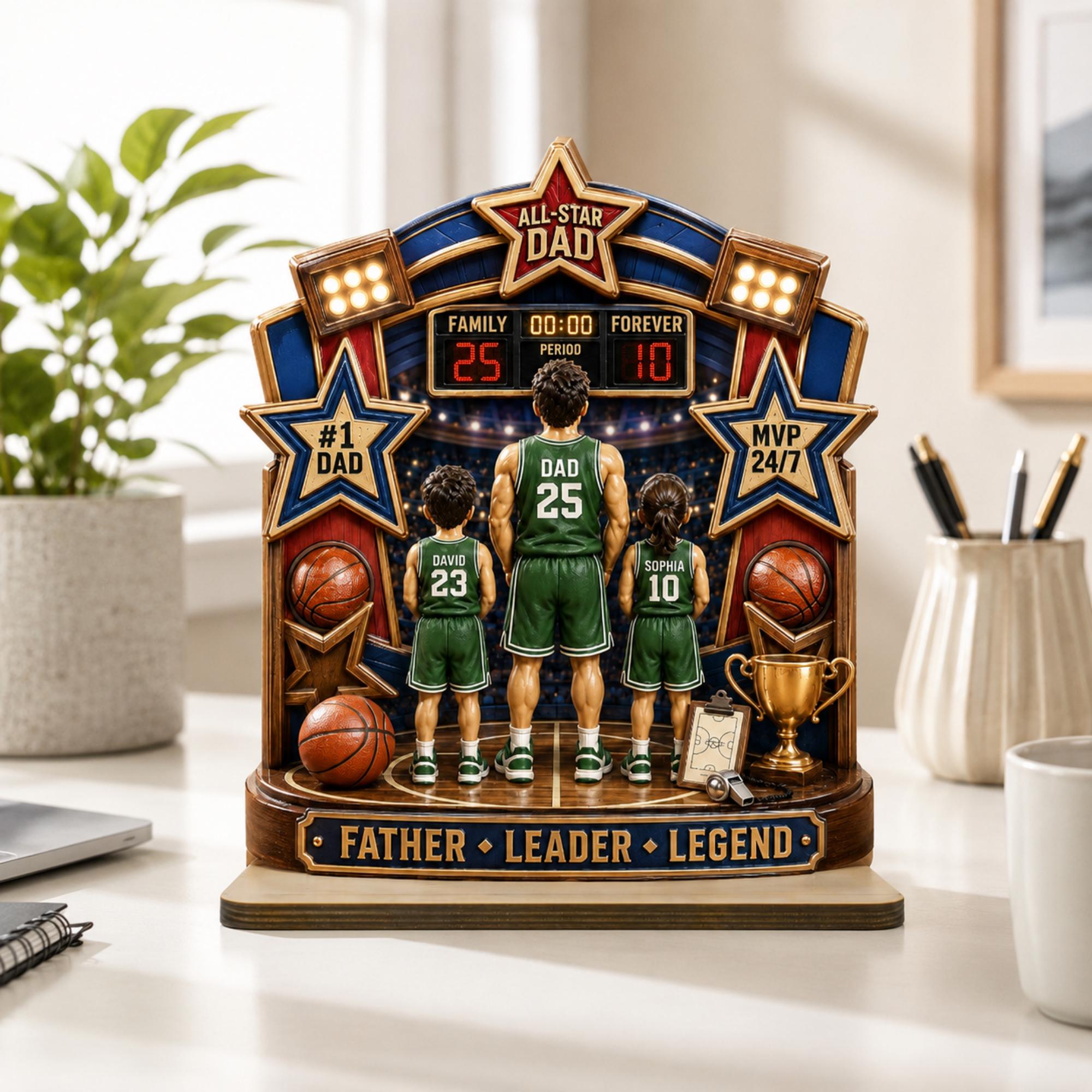 Personalized All Star Dad Gift, Custom Kids Names Basketball Plaque, Father Leader Legend Gift, Father’s Day Wood Sign
