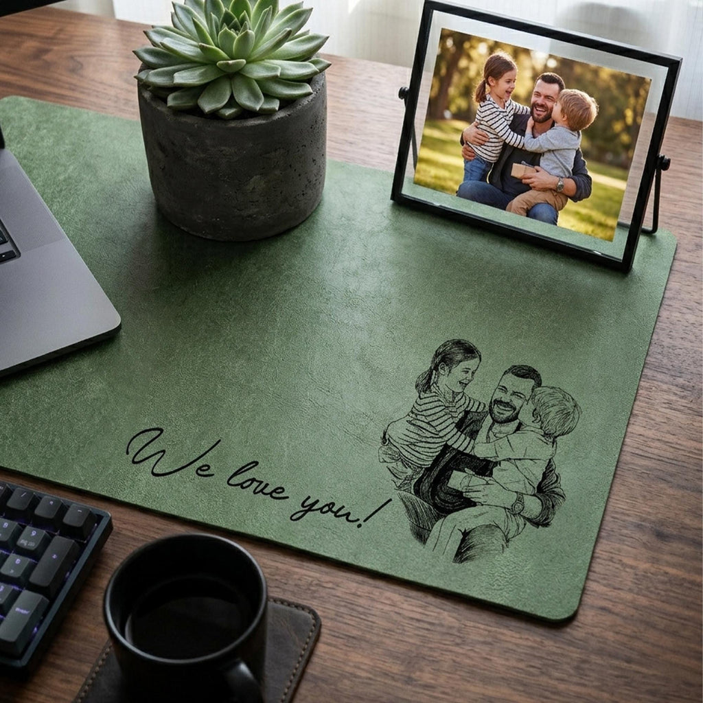 Personalized Papa Picture Sketch Line Art Desk Mat, Custom Photo Dad Birthday Gift, Father's Day Gift for Husband, Dad Portrait Mouse Pad