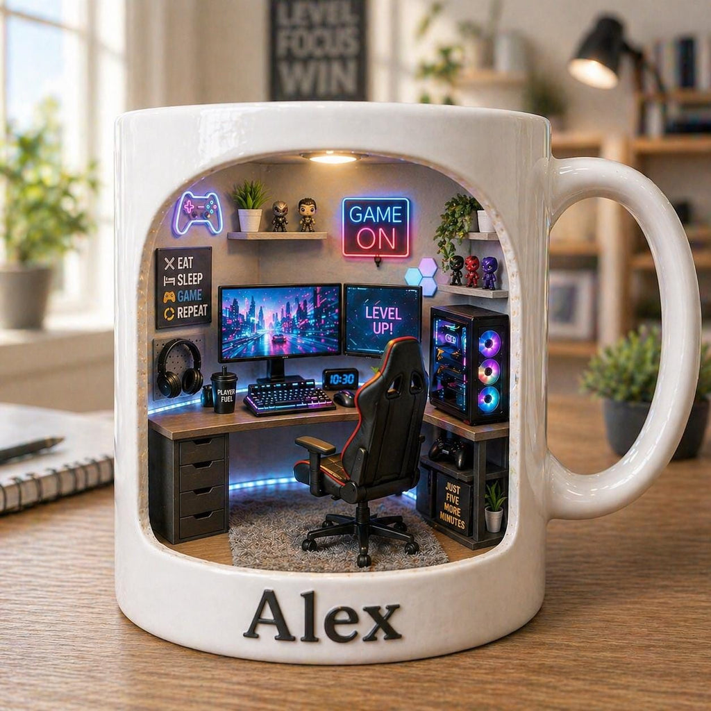 Personalized Gamer Mug, Custom Name Gaming Coffee Cup, PC Gaming Gift, Gamer Desk Mug, Video Game Lover Gift