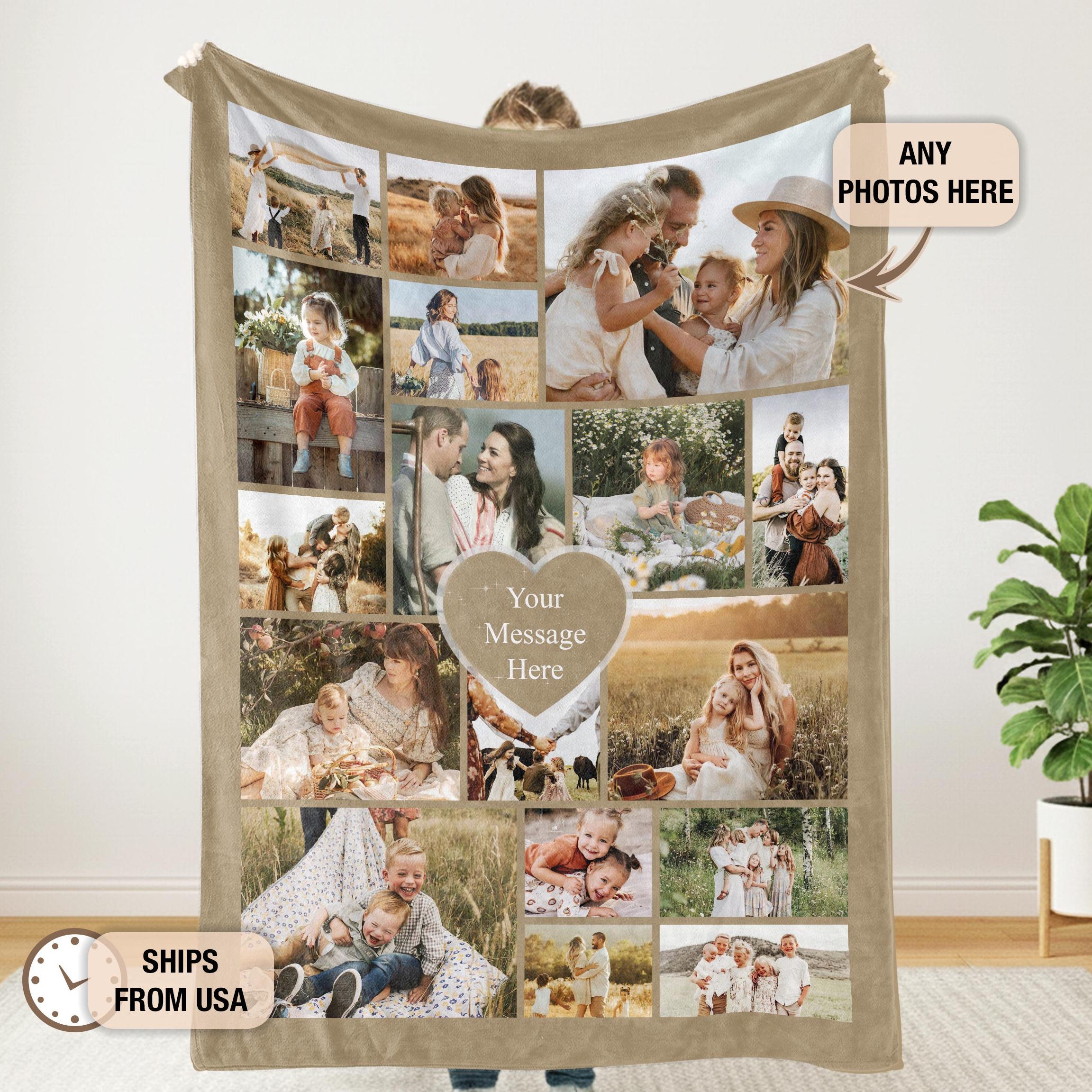 Custom Family Photo Blanket Collage With Text, Custom Picture Blanket, Personalized Family Photo Blanket,memorial