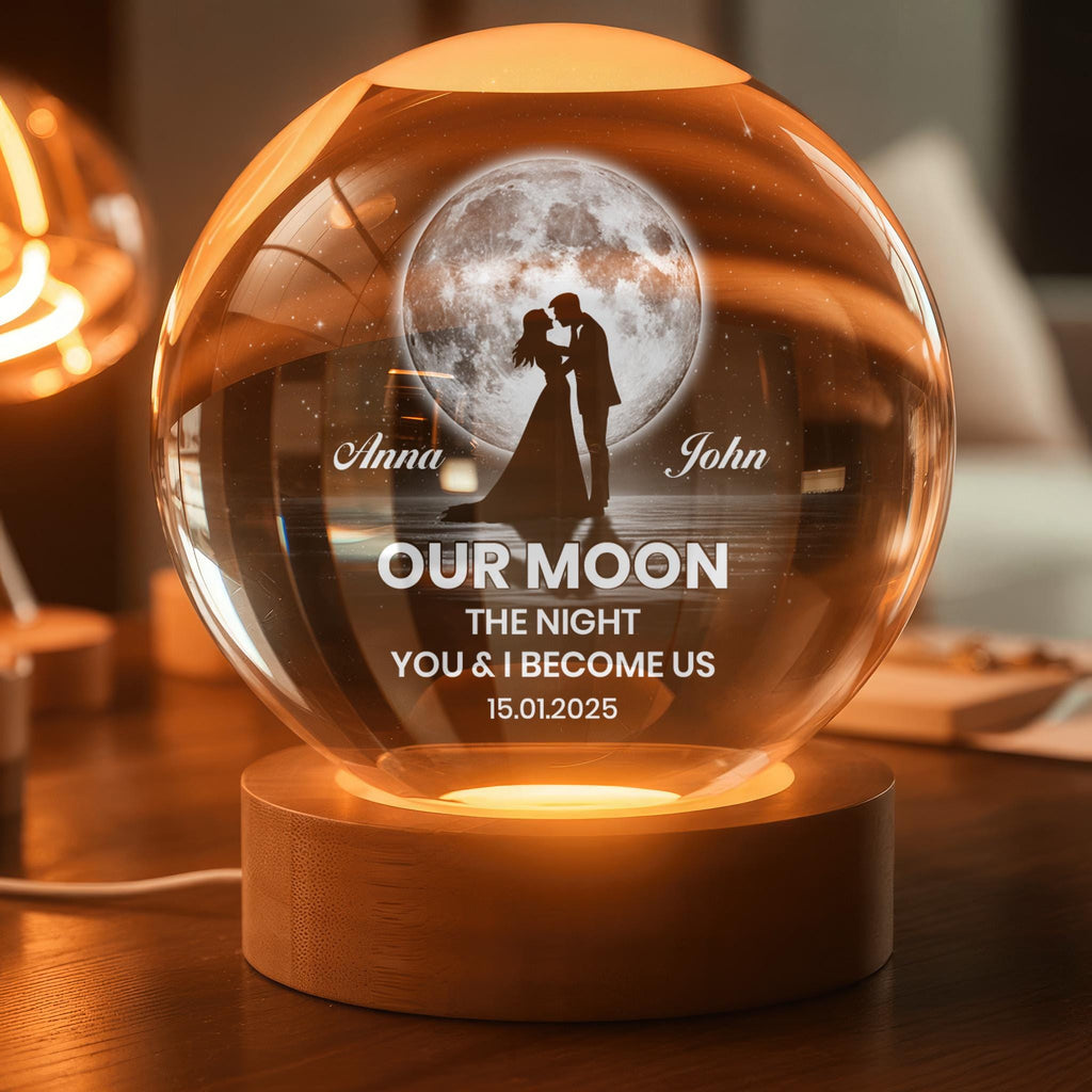 Our Moon Special Date, Custom Moon Phase by Date, Personalized Crystal Ball Night Light, Heartfelt Anniversary Gift Wife Husband Her 12125
