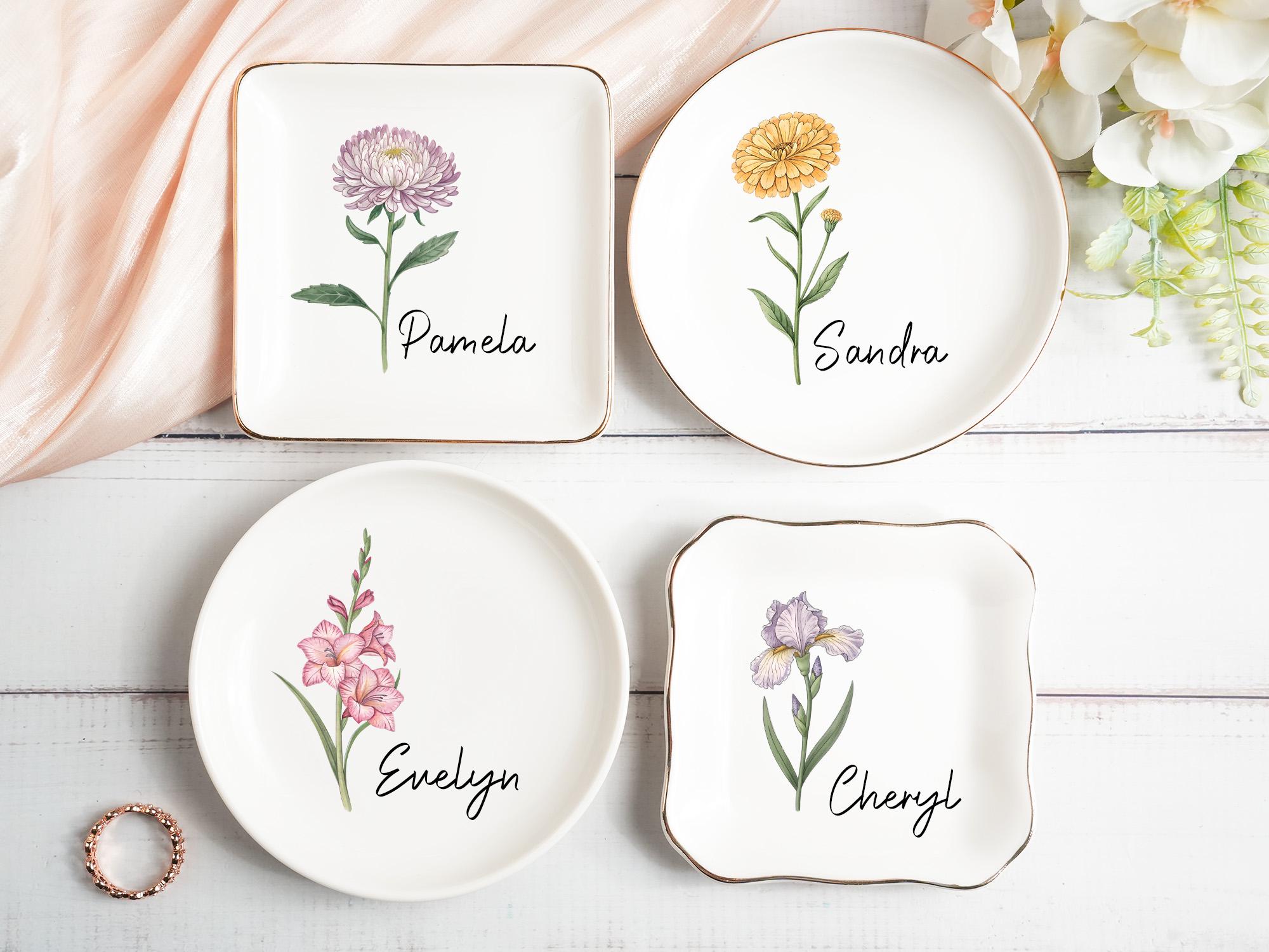 Personalized Birth Flower Trinket Dish,custom Birthflower Ring Dish,birthday Jewelry Dish for Friend,wedding Bridesmaid Gift,wedding Gift